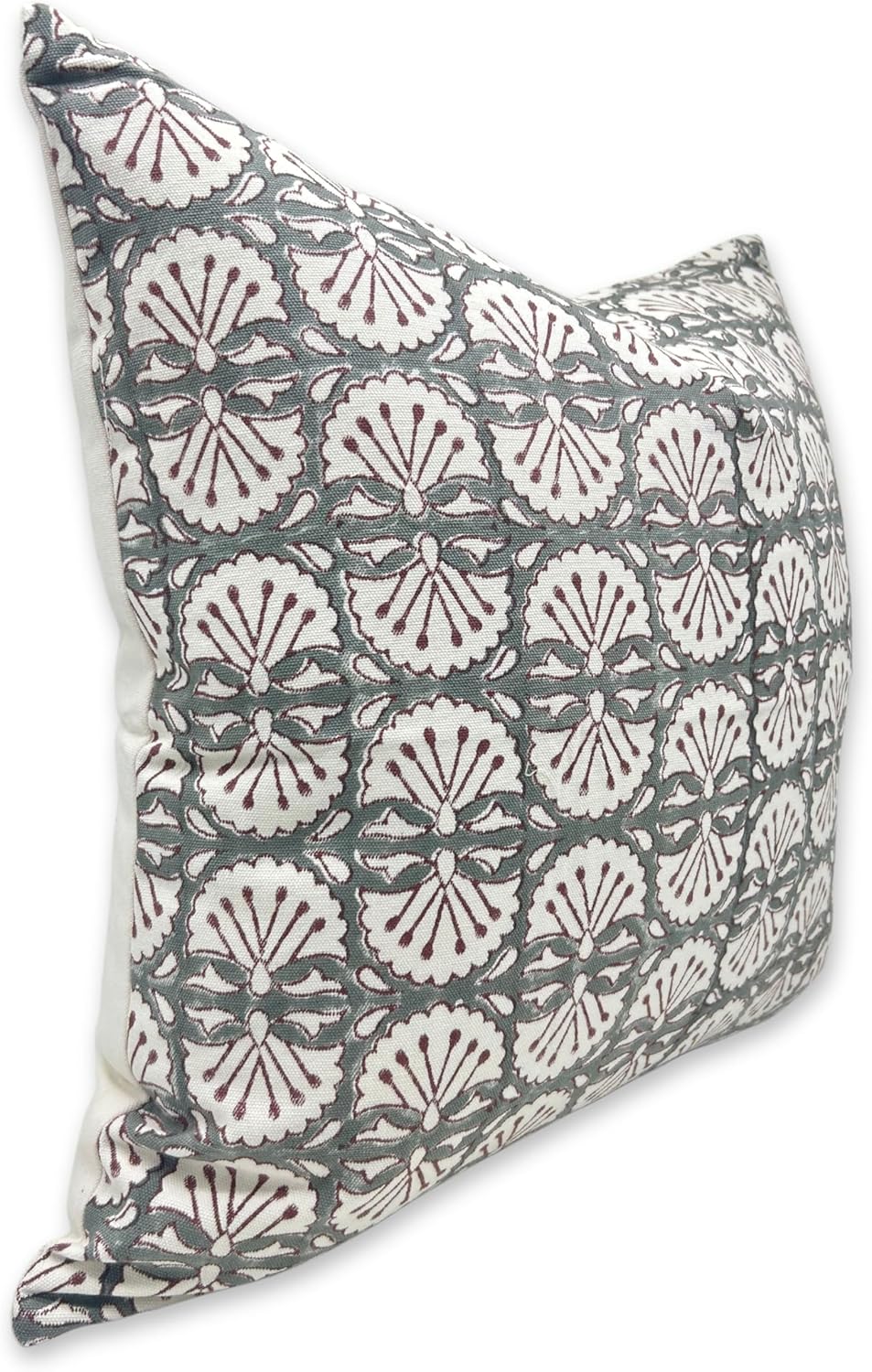 Handmade Block Floral Print Thick Cotton White 14x14 Inch Throw Pillowcase Cushion Cover with Zipper Decorative for Living Room, Bedroom, Sofa and Couch (Light Green-Bijani)