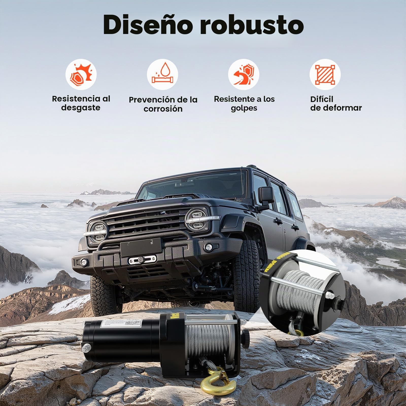 Cabrestante eléctrico de 12 V, IP54, cabrestante eléctrico con mando a distancia, gancho y cuerda de acero de 6 m, funda para ATVs, UTVs, camiones, barcos, remolques, 30 x 11 x 11 cm