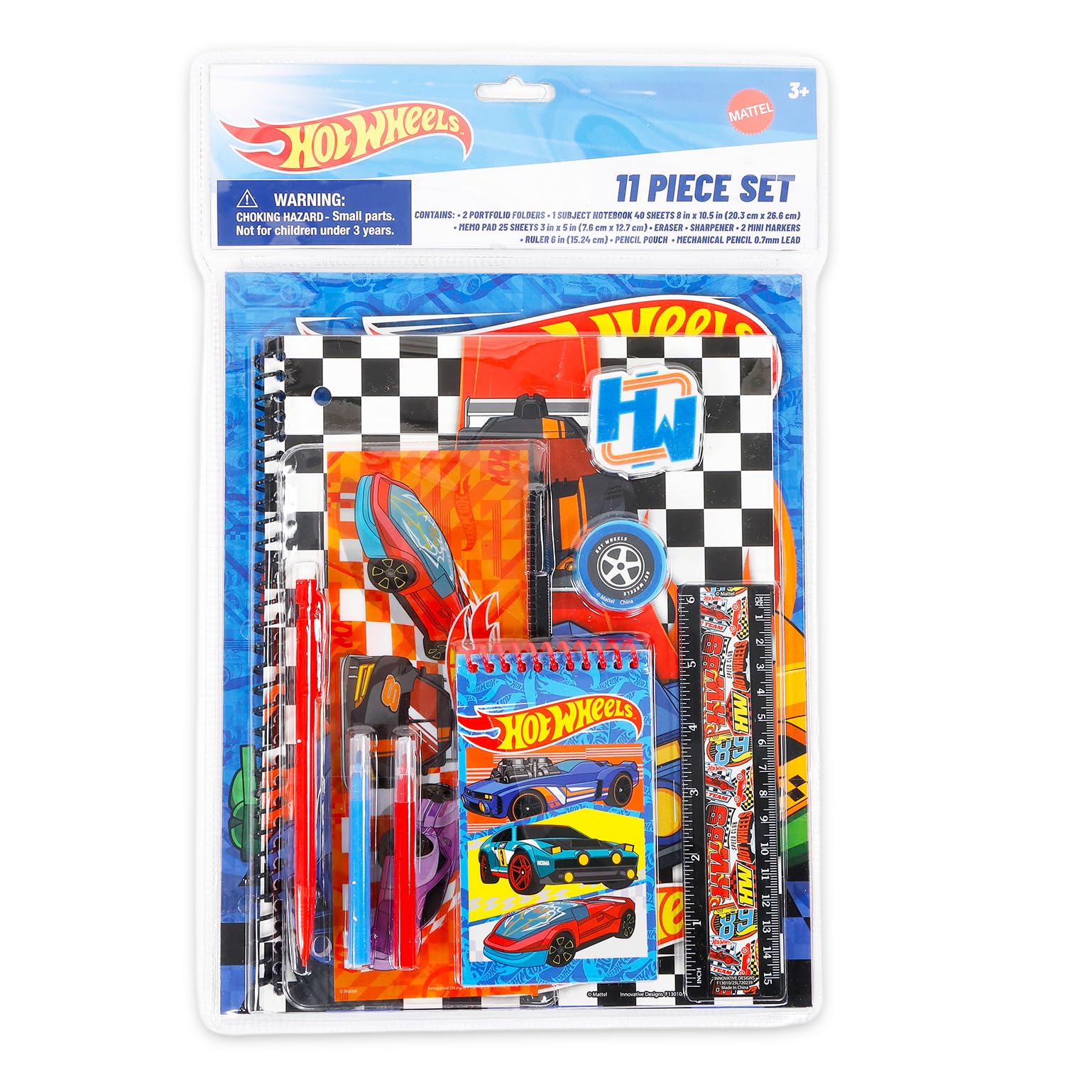 Hot Wheels Juego de regreso a clases para niños - Paquete de 11 piezas con carpetas, cuaderno, lápices, calcomanías y más | Suministros escolares Hot Wheels