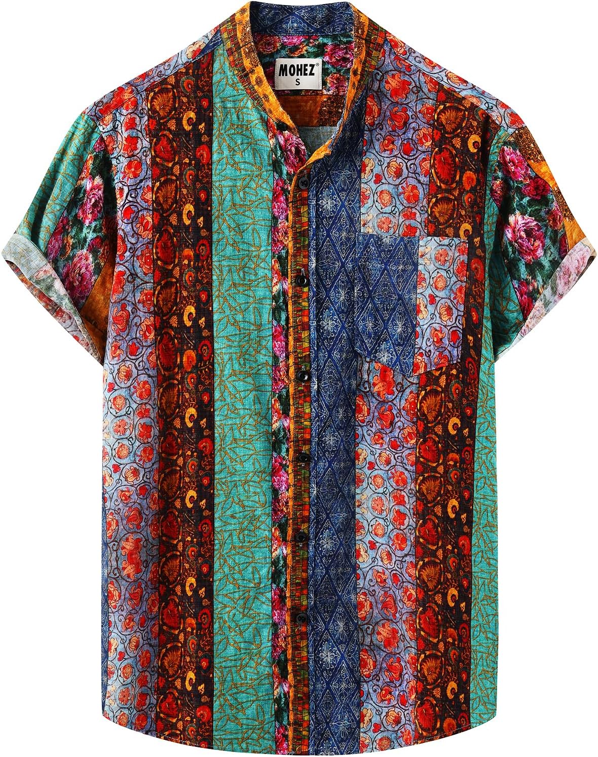 Men Hawaiian Shirt Floral Short Sleeve Shirts Summer Vacation Print Casual Button Down Beach Shirt