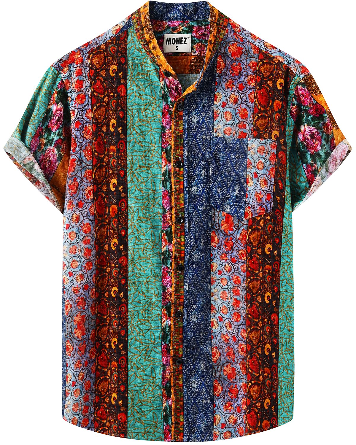 MOHEZ Men Hawaiian Shirt Floral Short Sleeve Shirts Summer Vacation Print Casual Button Down Beach Shirt