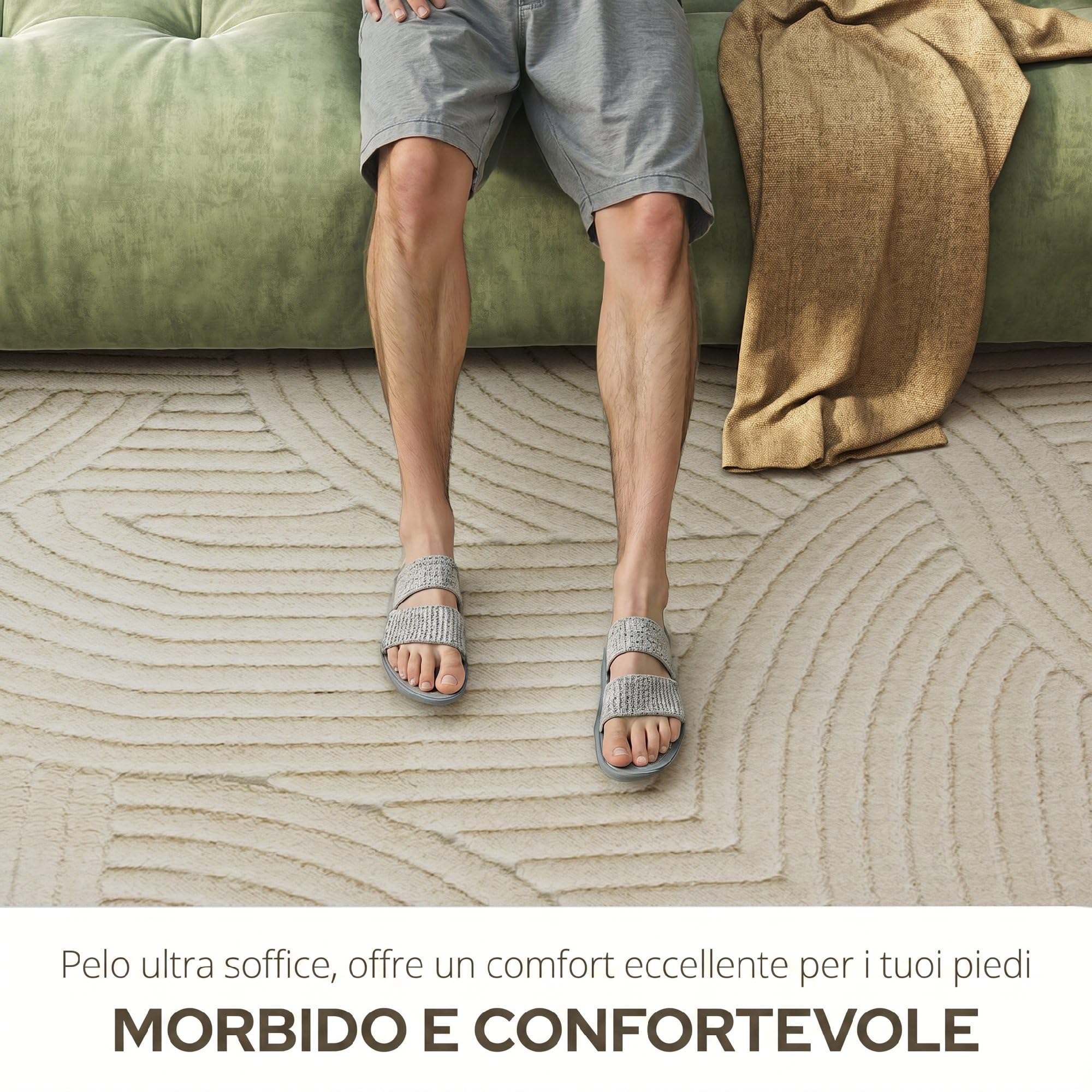 HOMCOM Tappeto Moderno Antiscivolo in Poliestere e Cotone, Tappeto Pelo Corto con Design di Linee, per Soggiorno, Camera da Letto, Sala da Pranzo, 230x160x1.7 cm, Crema