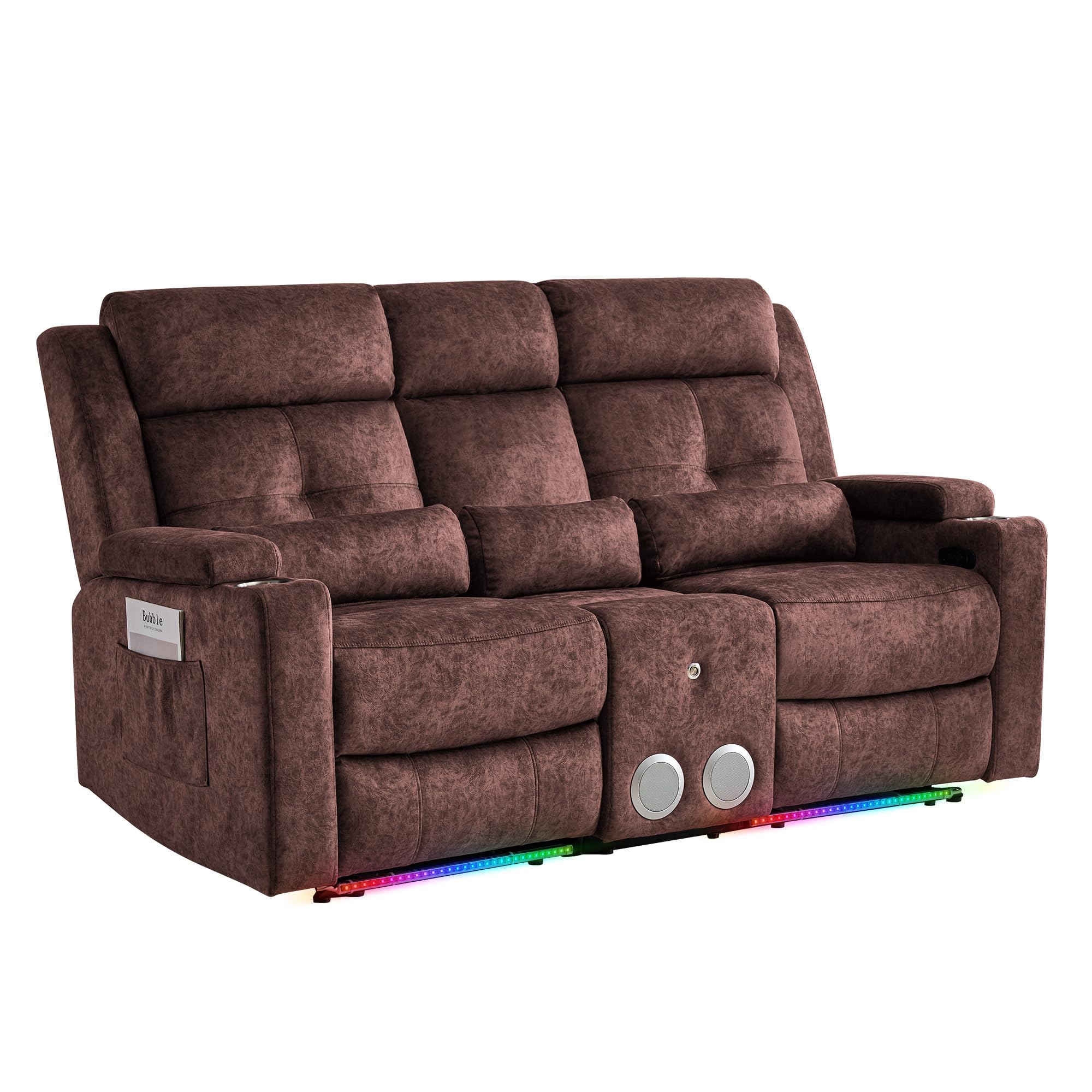 RIHEREFY Power Reclining Loveseat Sofa with Drop Down Table, One-Touch Reclining Couch with LED Light/Console/Storage,RV Wall Hugger Double Recliner