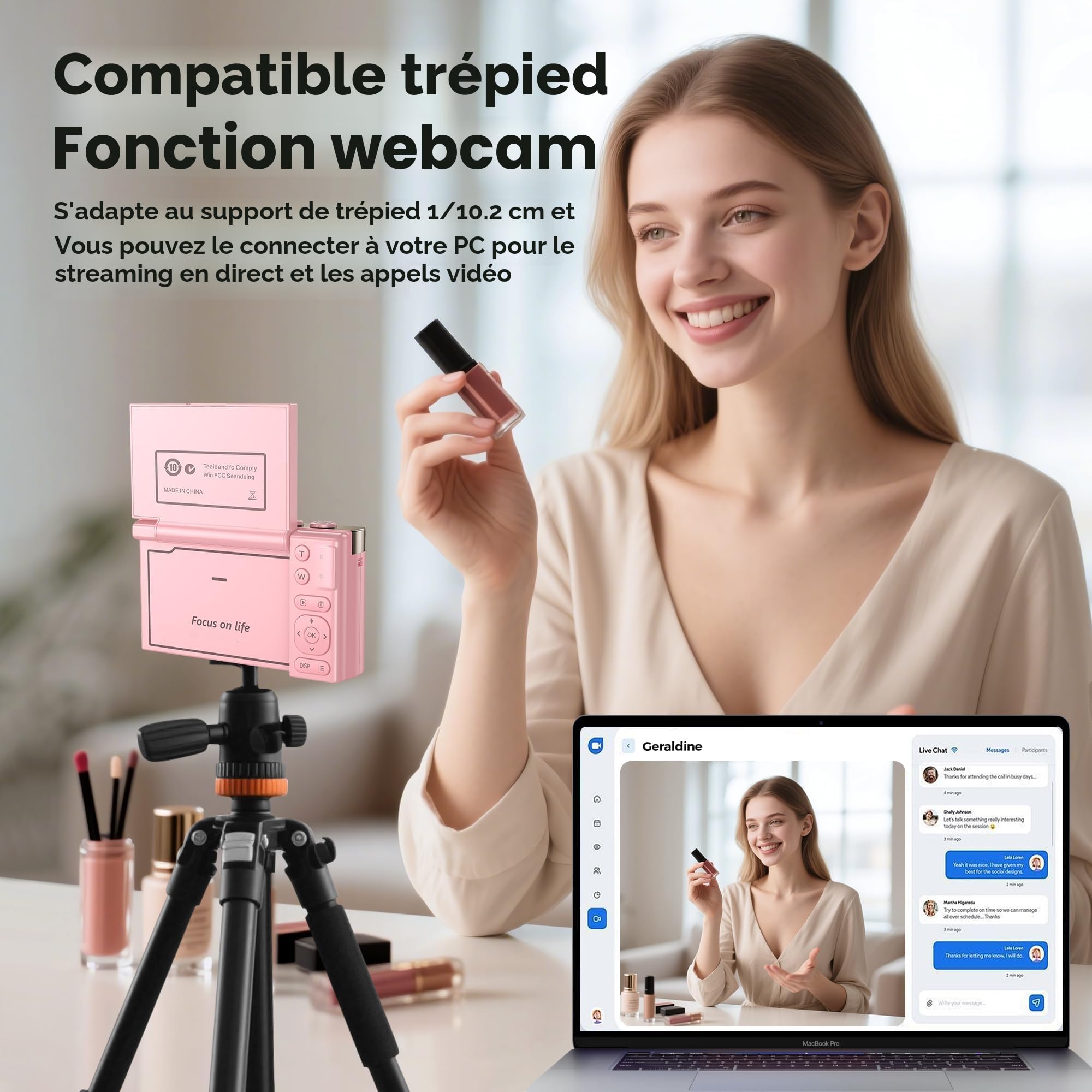 Appareil Photo Numérique 4K Digital: 64MP Appareils Numérique avec Écran Rabattable 180° - Camera pour Vlog avec Carte 32GB - pour Adolescents Débutants Adultes Enfant Rose YYZA9