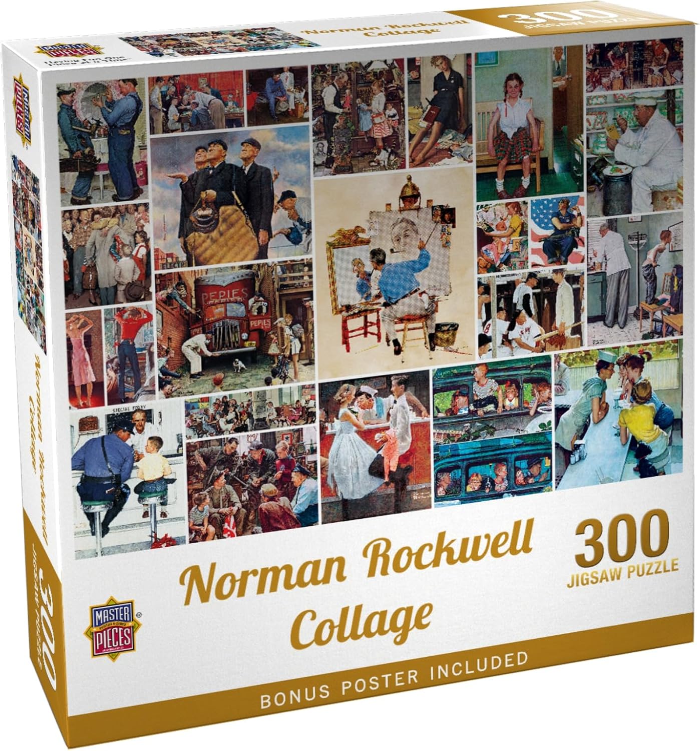 Masterpieces 300 Piece Jigsaw Puzzle for Adults and Families - Rockwell Collage - 19.25"x26.63"