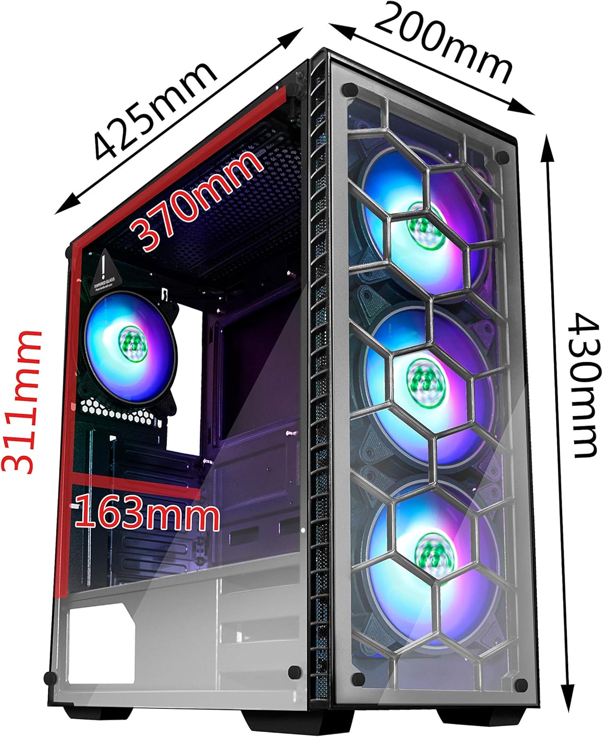 MUSETEX ATX Mid Tower Gaming Computer Case 6 RGB LED Fans 2 Translucent Tempered Glass Panels USB 3.0 Port,Cable Management/Airflow, Gaming Style Case (903N4(4PCS RGB Fans))