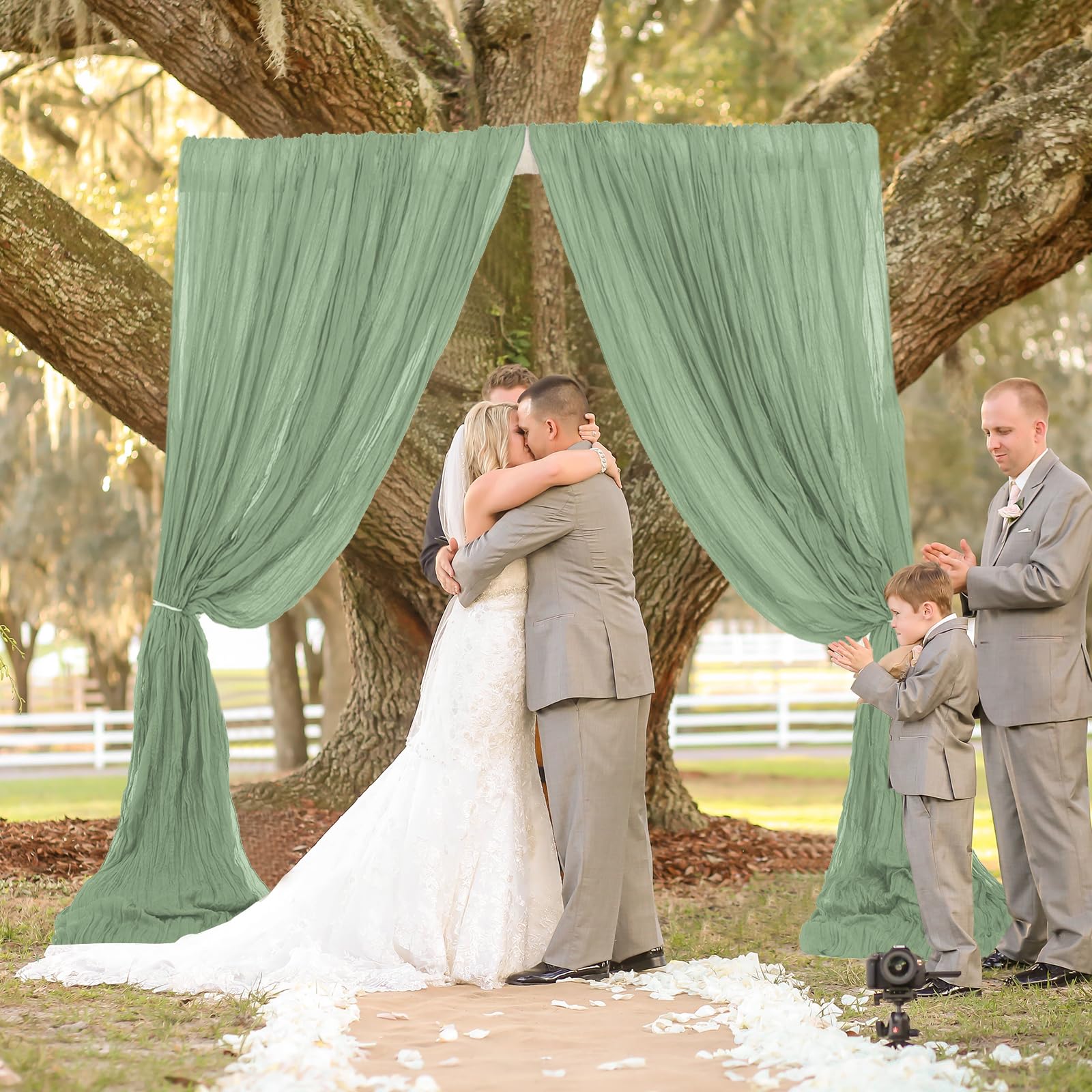 Vorhangstoff für Hochzeitsbögen, 4 Paneele, 6 m, Salbeigrün, Seihtuch, Stoff, Vorhang, Laube für Hochzeit, Seihtuch, Hintergrund, Vorhänge für Zeremonie, Party, Decke