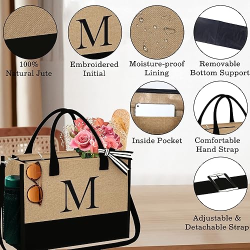 Miniatura 4 de YOOLIFE Regalos de Navidad para mujeres, bolsa de yute con inicial y bolsa de maquillaje, regalos de cumpleaños para mujeres, mamá, esposa,
