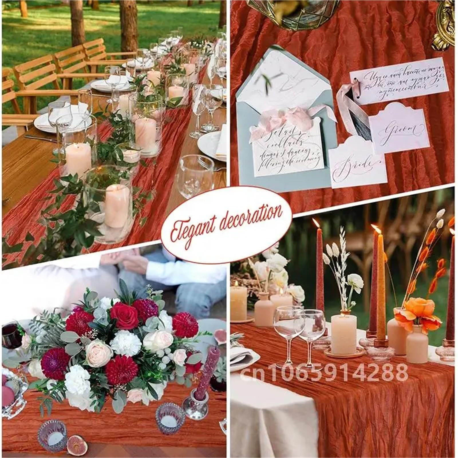 Runner da tavola in garza Wedding Table Runner Terracotta Gauze 35x120 Inch Cheesecloth Party Cover(Beige,2Pcs)