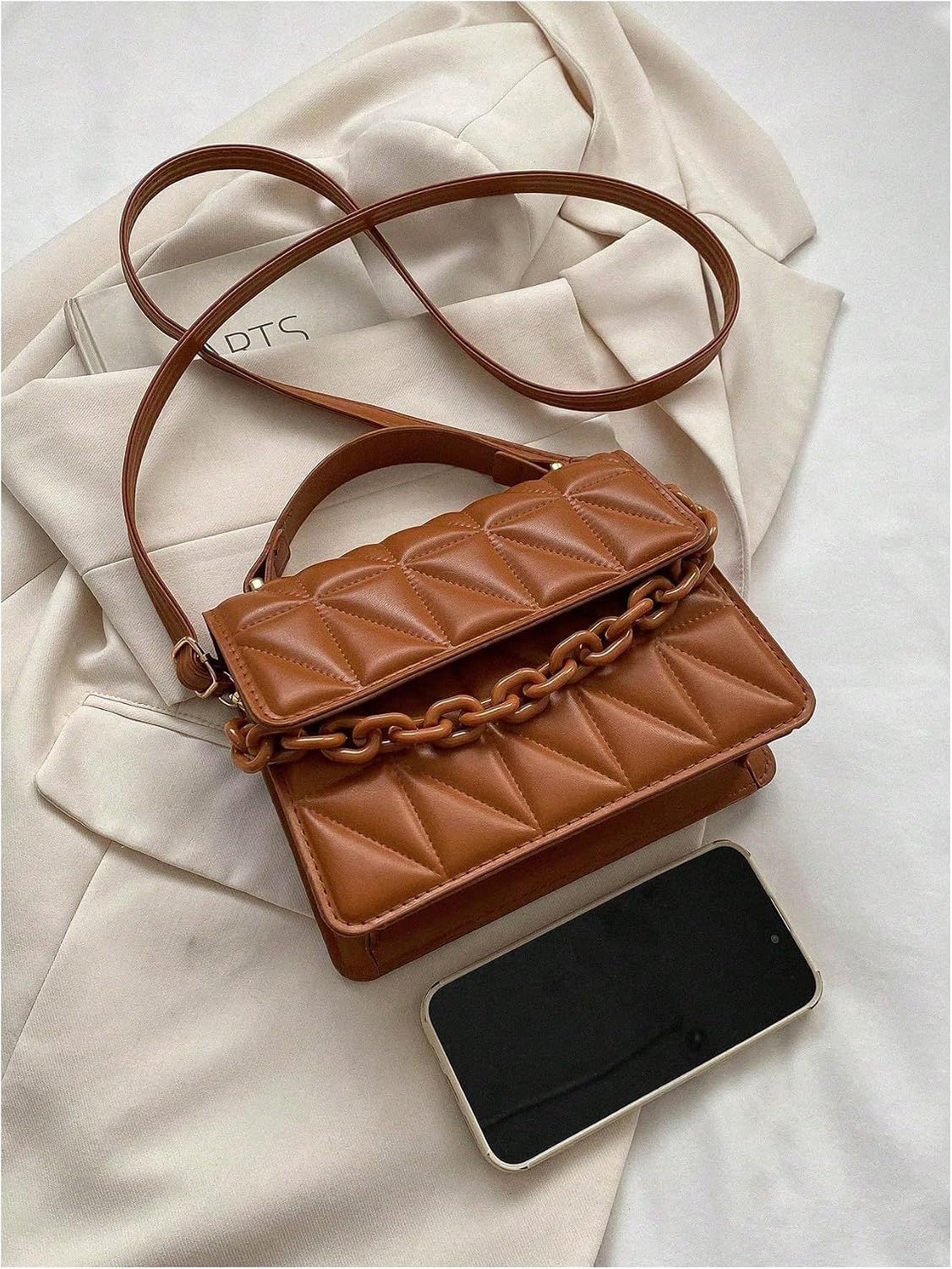 OYOANGLE Women's Quilted PU Leather Square Crossbody Bag Mini Satchel Handbags Fashion Purse