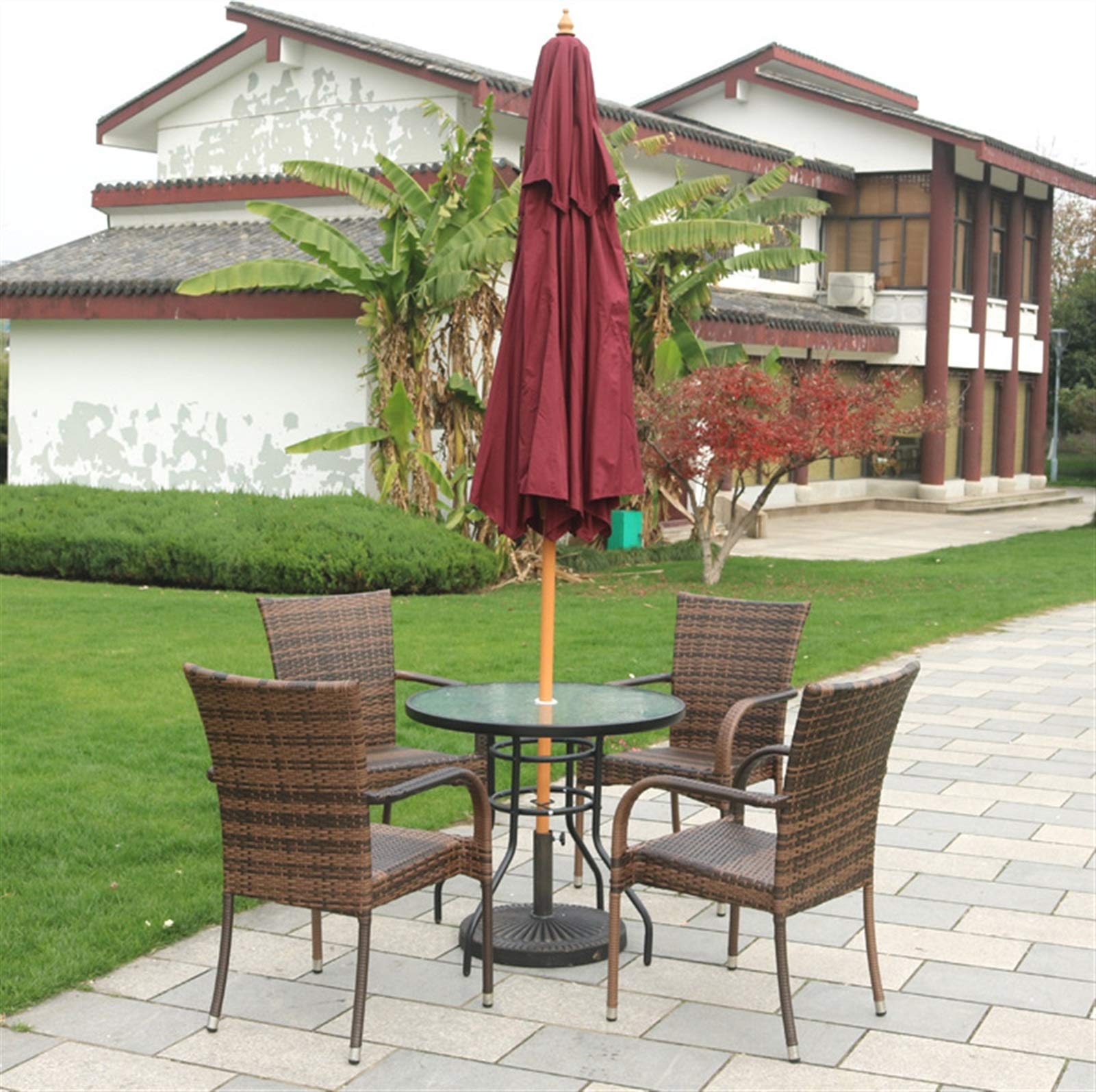 HUIBBGO Gelber Gartenschirm 210/270cm - Terrassenschirm Mit 8 Streben | Abnehmbarer Holzmast