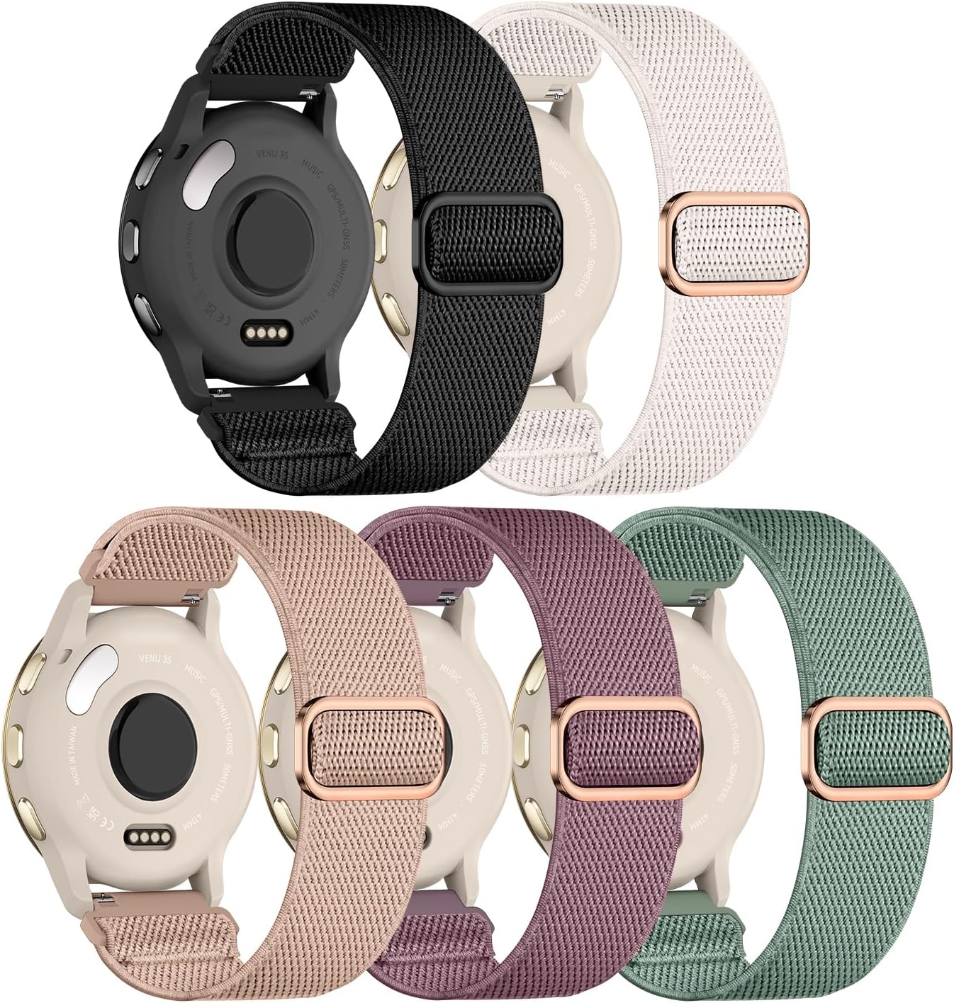 5 sztuk bransoletek kompatybilnych z Garmin Venu 3S/Venu 2S/Vivoactive 4S, 18 mm, elastyczny nylon, do zegarka Garmin Forerunner 255S/265S dla kobiet i mężczyzn