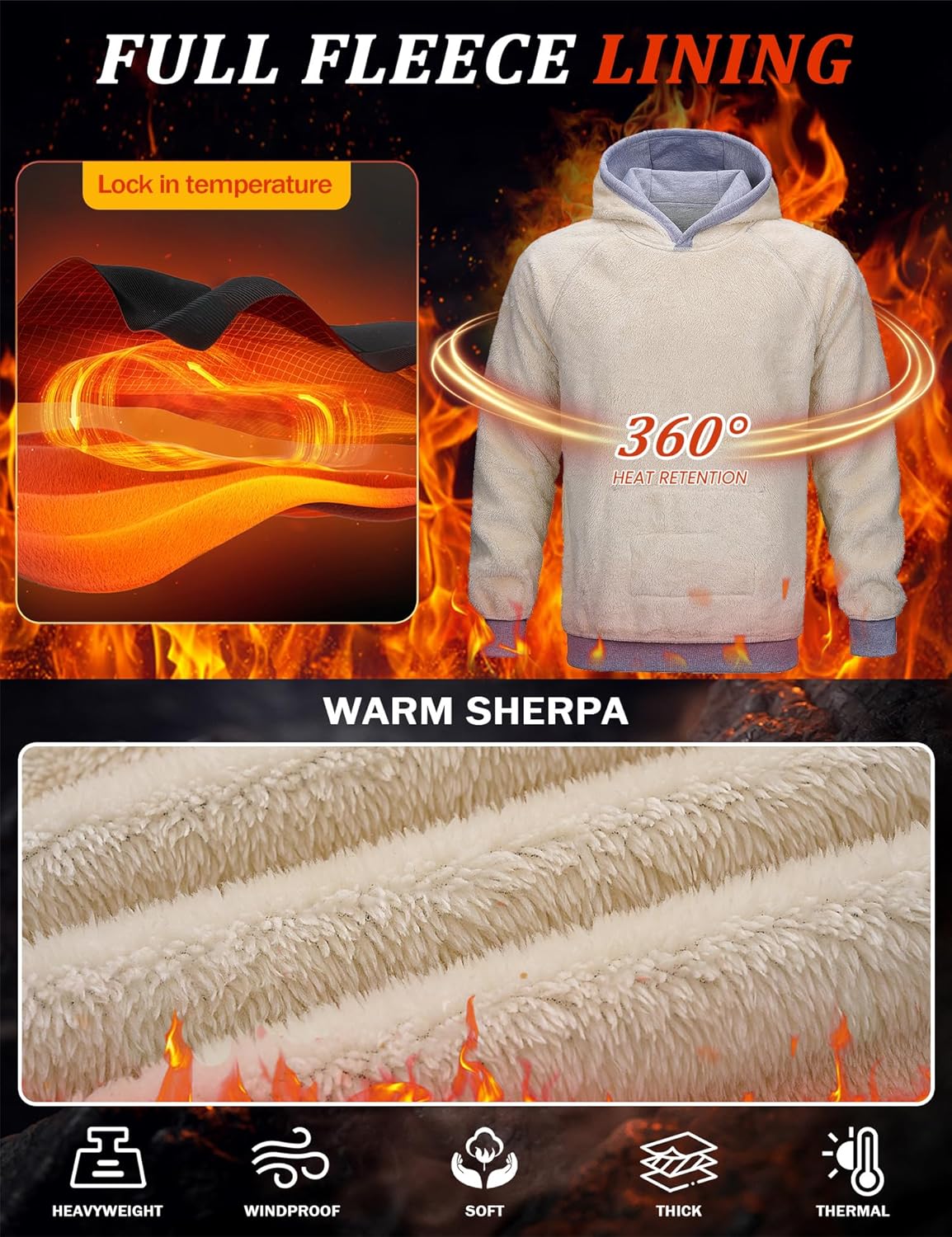 MAGCOMSEN Men's Sherpa Hoodie Heavyweight Fleece Lined Thick Winter Thermal Athletic Sweatshirt with Kangaroo Pocket - Image 4