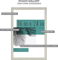 Vista 5 de MCS Studio Gallery 16x24 Poster Frame Gray Woodgrain, Vertical & Horizontal Wall Hanging Large Picture Frame for Photos, Posters & Art Prints