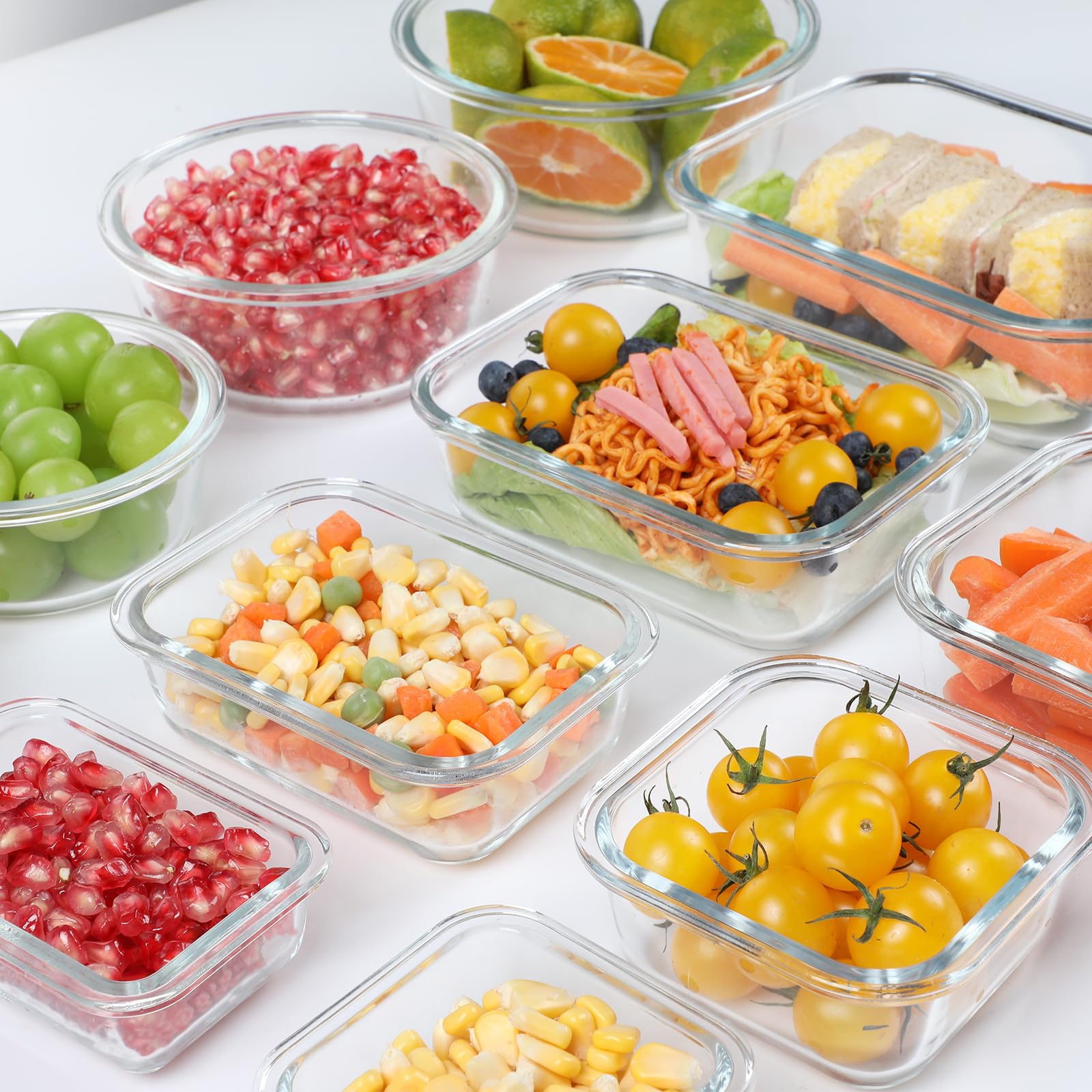 BAYZZ Set di 30 contenitori per alimenti in vetro con coperchio, ermetici, adatti per microonde, congelatore e lavastoviglie, verde