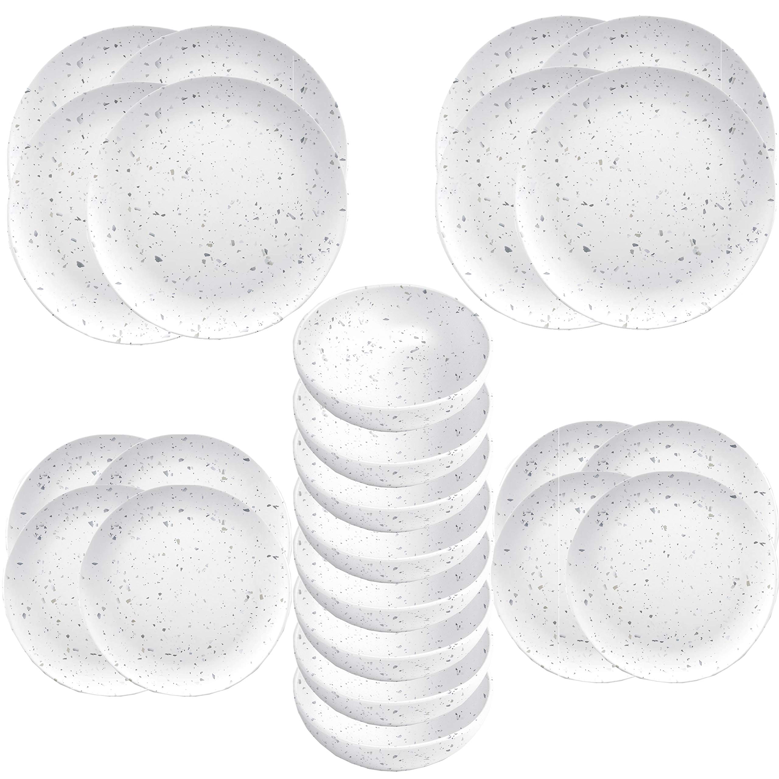 White Terrazzo Melamine/Plastic Outdoor/BBQ/Picnic - Dinnerware - Set (24)