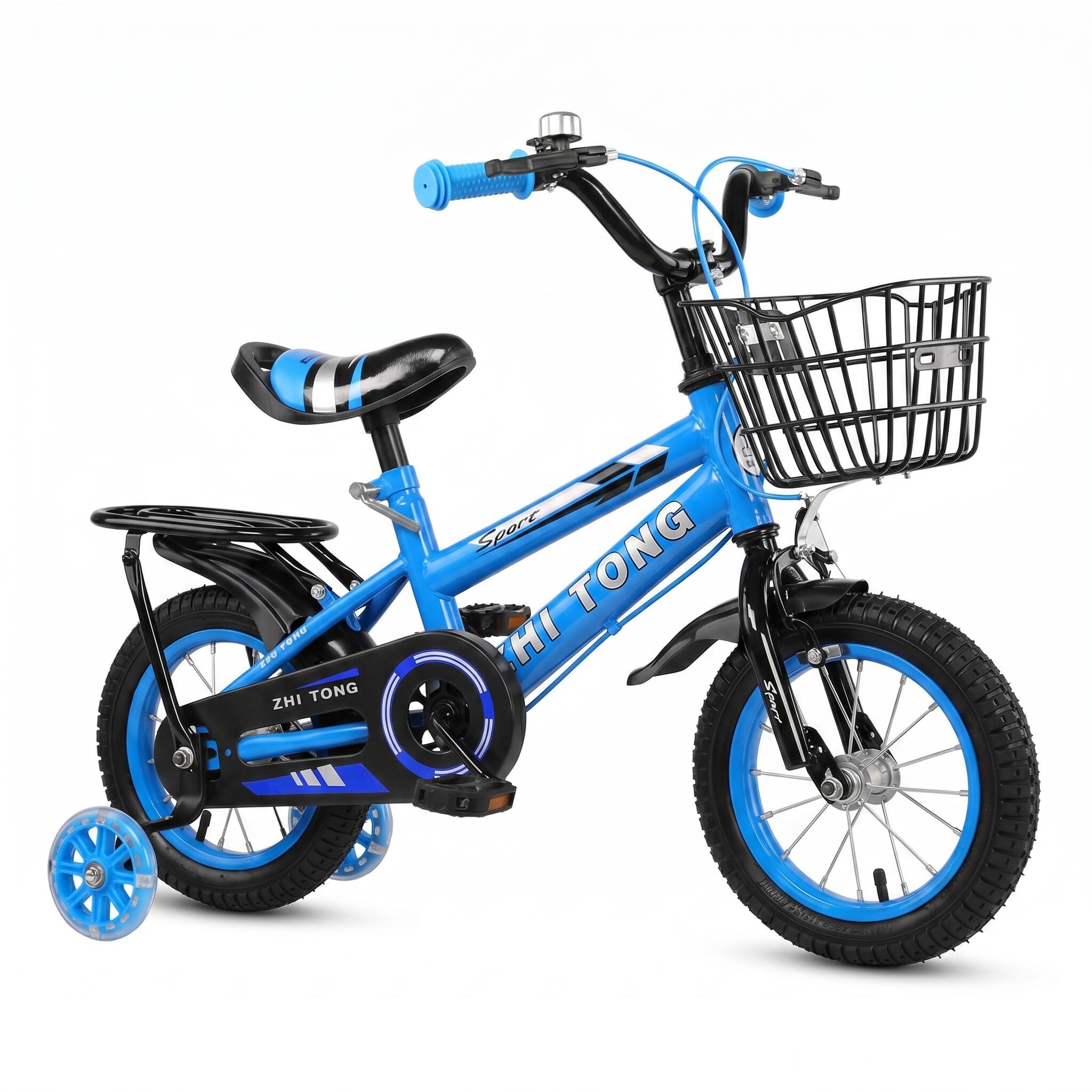 Kinderfahrrad für ab 2 3 4 5 Jahre Mädchen & Jungen, 14 Zoll Kinderfahrräder mit Stützrädern, Höhenverstellbar Kinderfahrrad mit Korb und Rücksitz, Fahrrad für Schulung Outdoor