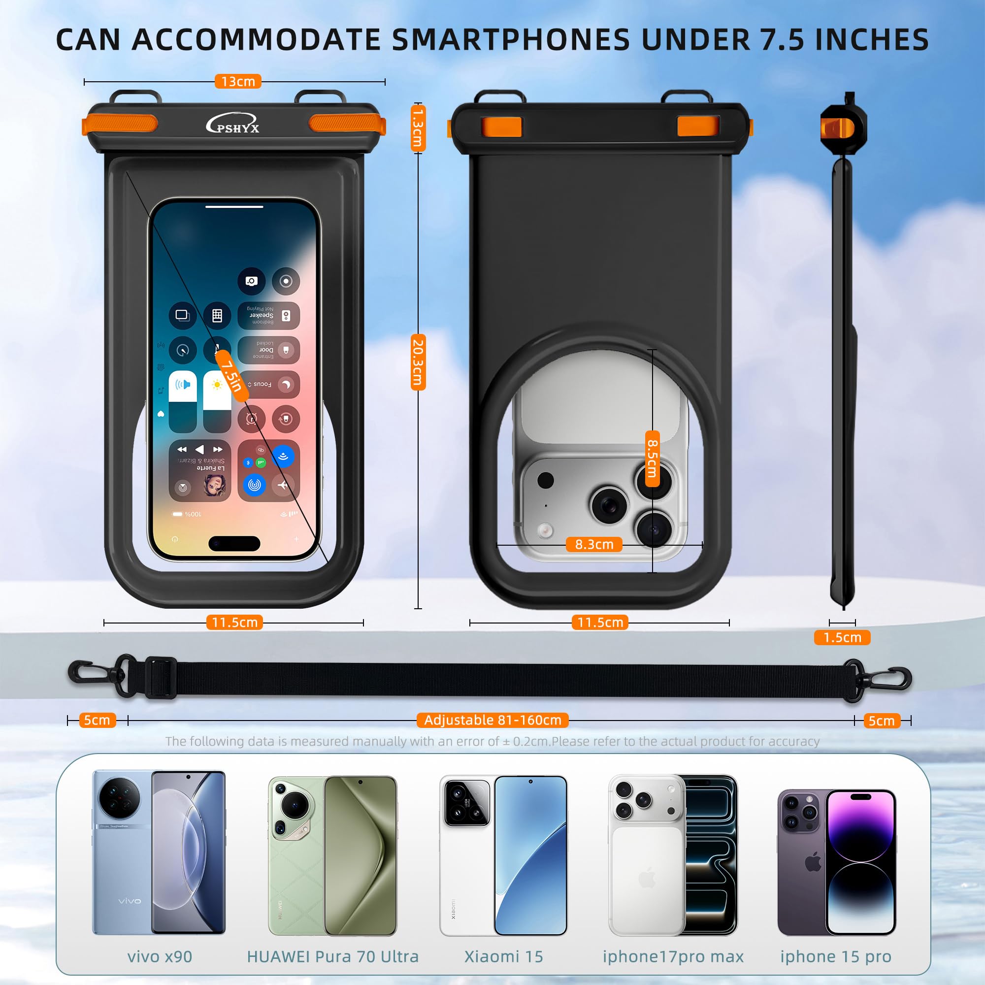 Bolsa impermeable flotante para teléfono, bolsa seca para teléfono, funda universal impermeable para iPhone 17, 16, 15, 14, 13, 12, 11 Pro Max, esencial para playa, buceo, deportes acuáticos, 2