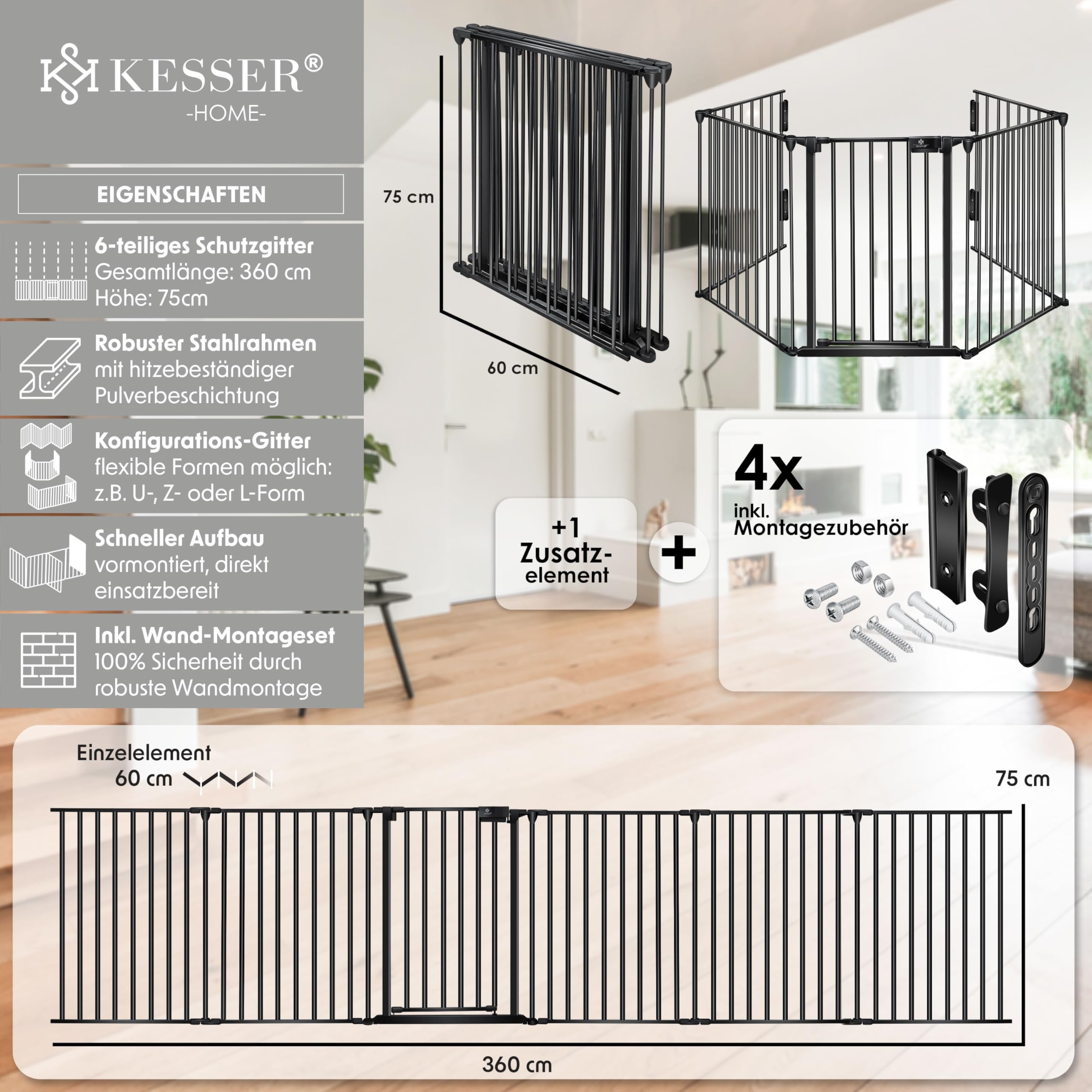 KESSER® Cancelletto di protezione per camino con porta in metallo, per sicurezza per bambini,
