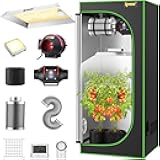 IPOW Grow Tent Kit Complete System 2x2 ft with VS1000 Led Grow Light, 4 Inch 190CFM Inline Fan, Carbon Filter and 8ft Ducting Combo, 24