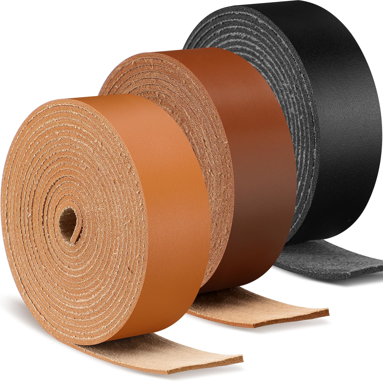 Photo 1 of SilTriangle 3 Rolls Leather Straps for Crafts Single Sided Faux Leather Strips 2 mm Thickness 78.7 Inches Long for DIY Art Craft Projects Belt Tooling (3/4 Inch,3 Color)
