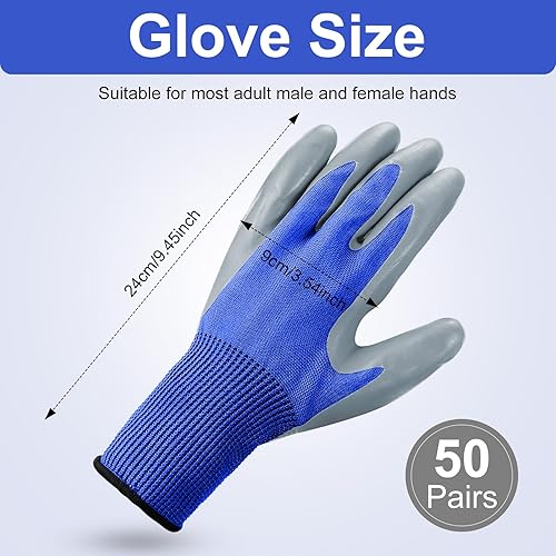 Miniatura 8 de Jexine 50 pares de guantes de trabajo de seguridad para hombres y mujeres, con revestimiento de látex transpirable y agarre fuerte