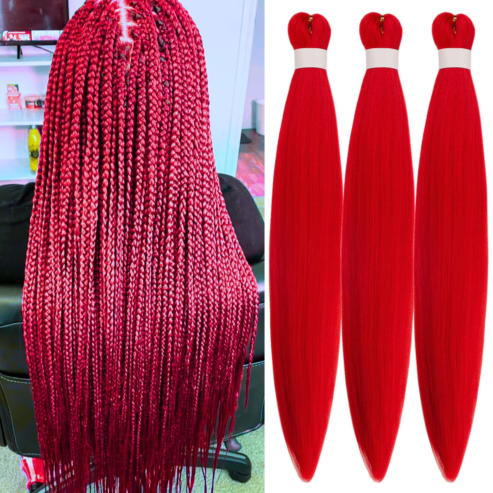 Amazon.com : Gozill Red Braiding Hair Pre stretched Hypoallergenic