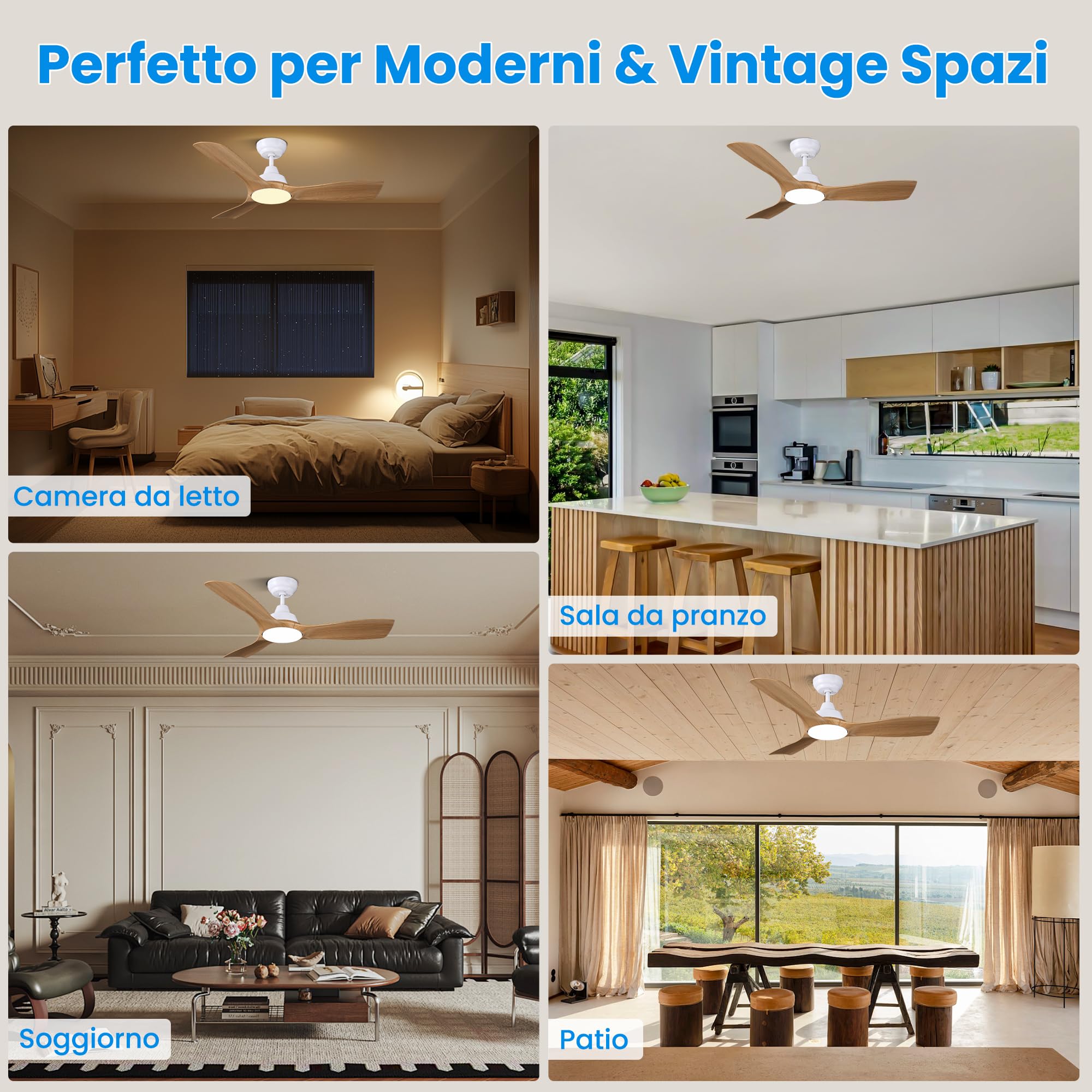 CJOY Ventilatore da Soffitto Silenzioso,107cm Ventilatore da Soffitto con Luce e Telecomando Legno, Reversibile, Dimmerabile 3CCT, 6 Velocità, Modalità Sospensione, Per Camera da Letto/Soggiorno/Patio