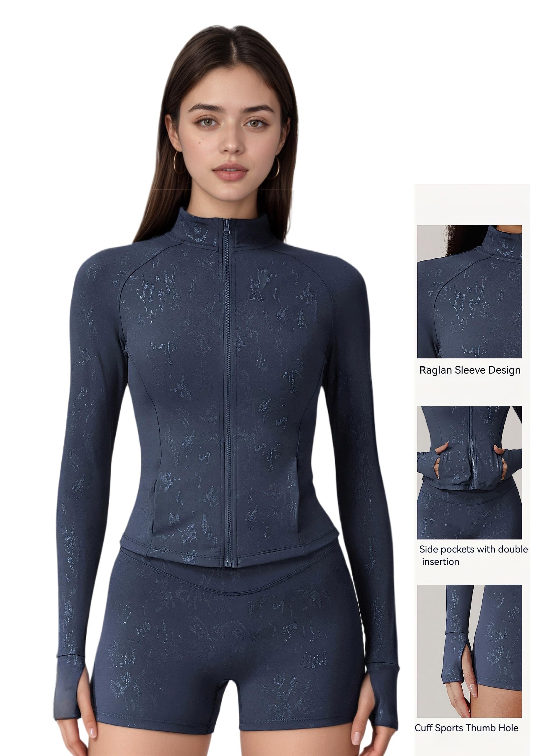 Maizoon Damski dres treningowy, 2-częściowy zestaw, kurtka i krótkie spodnie dresowe z wysokim stanem, miękkie, na co dzień, odzież rekreacyjna, strój do jogi, biegania, treningu