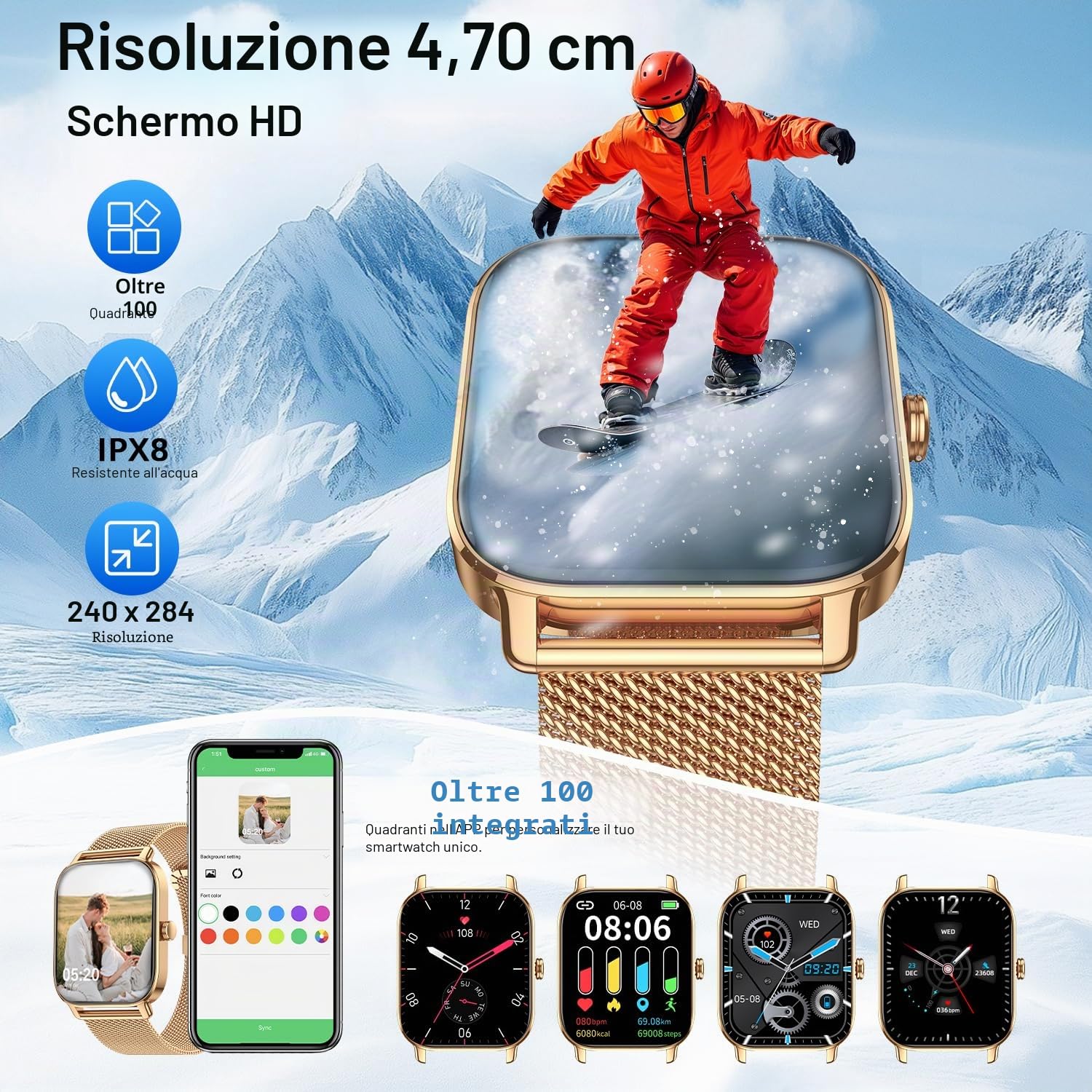 Smartwatch Donna 1.85" Orologio Smartwatch Fitness Tracker: Impermeabile IP68 Digitale Smart Watch Uomo con Chiamate Bluetooth Contapassi 120+ Modalità Sonno Fisiologia Femminile per Android iOS