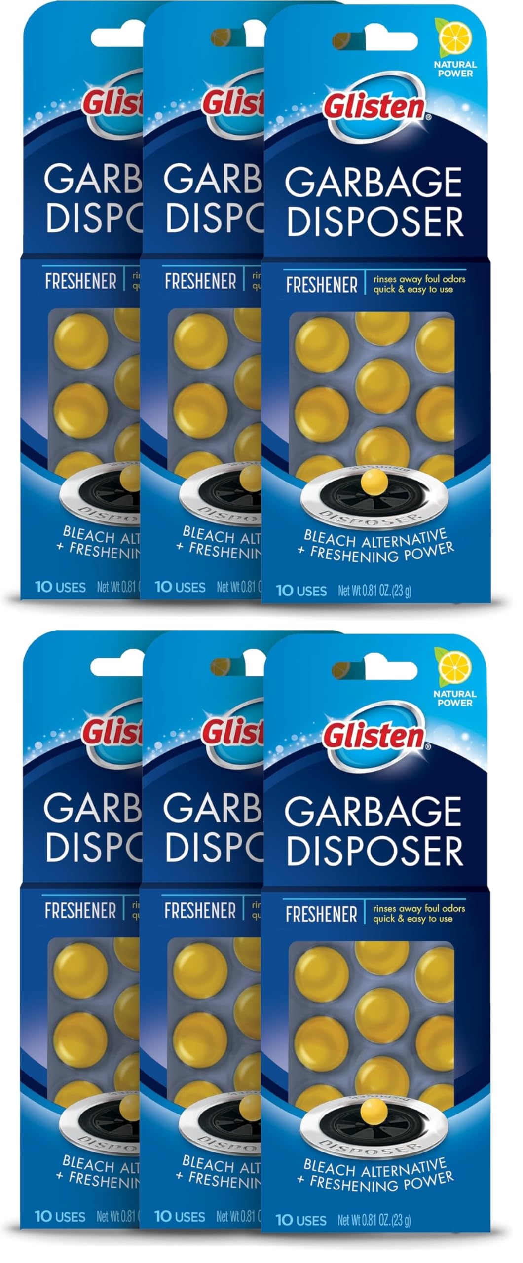 Glisten Garbage Disposer Freshener, Lemon Scent, 6-Pack