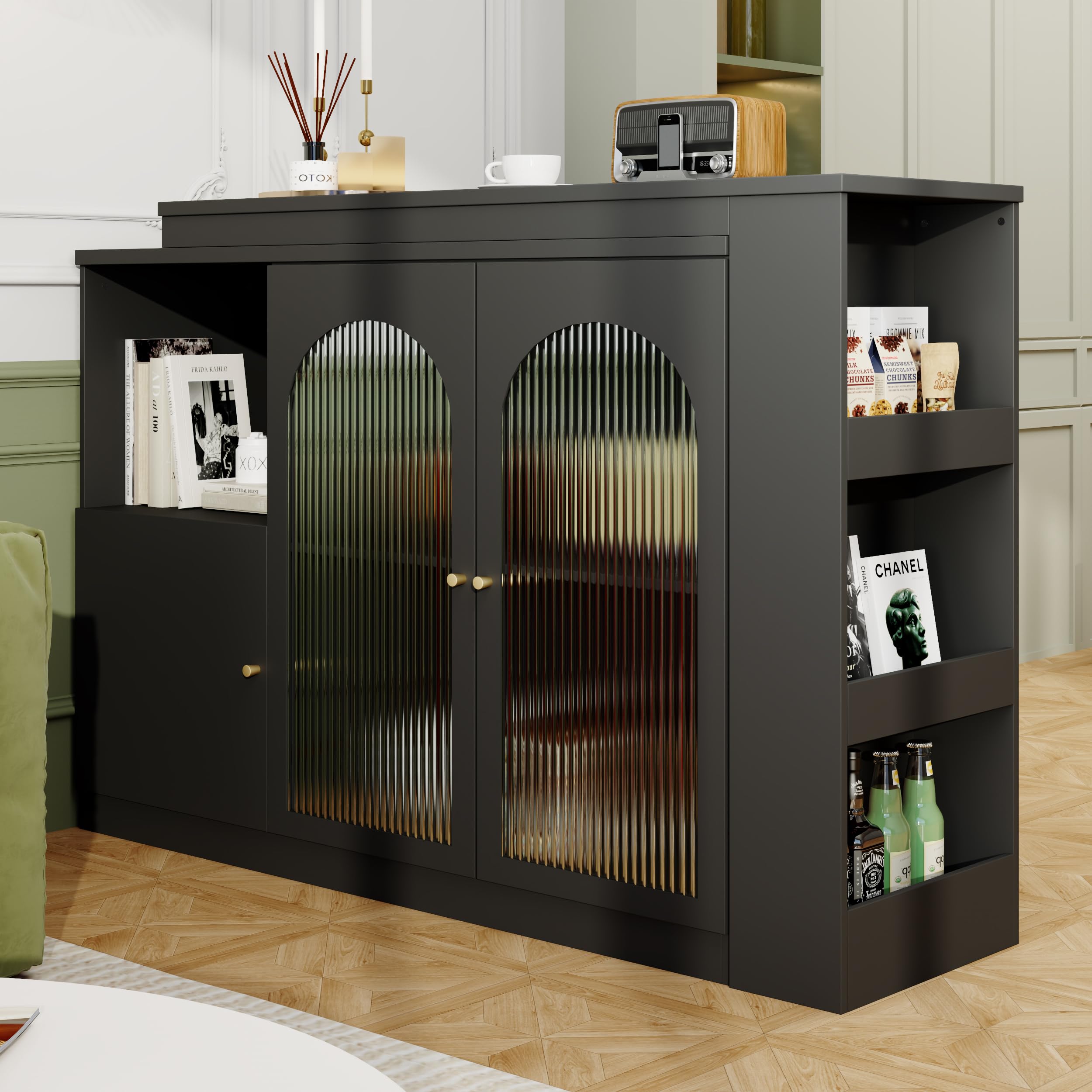 Mobile da bar girevole a 360°, moderno e semplice, mobile da bar e da pranzo, multifunzione, con porta in vetro, (corpo principale 120 x 40 x 97 cm)