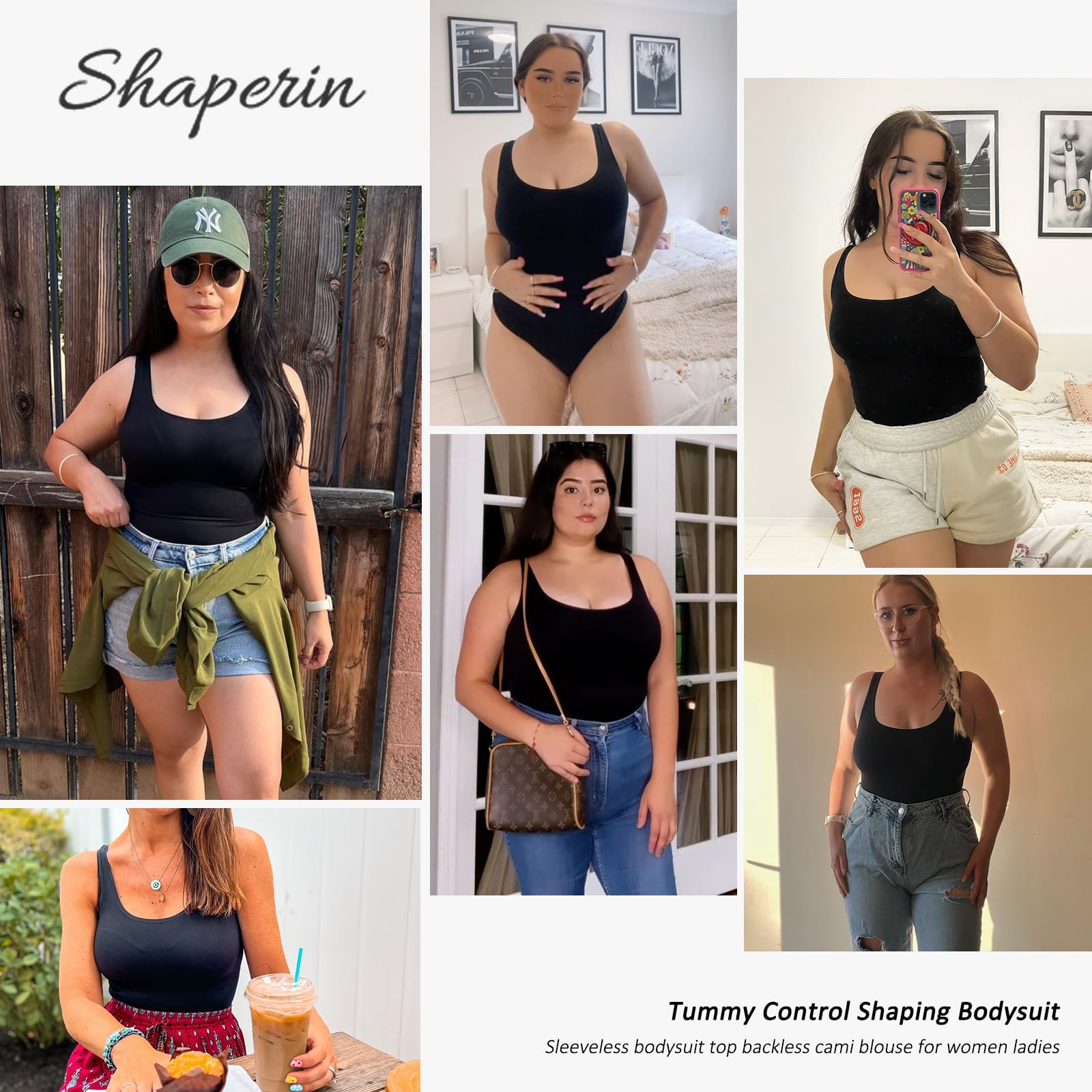 SHAPERIN Damen Formender Body Bauchweg Miederbody String Rückenfreier Shapewear Bodysuit Eckiger Ausschnitt Nahtloser Body Shaper