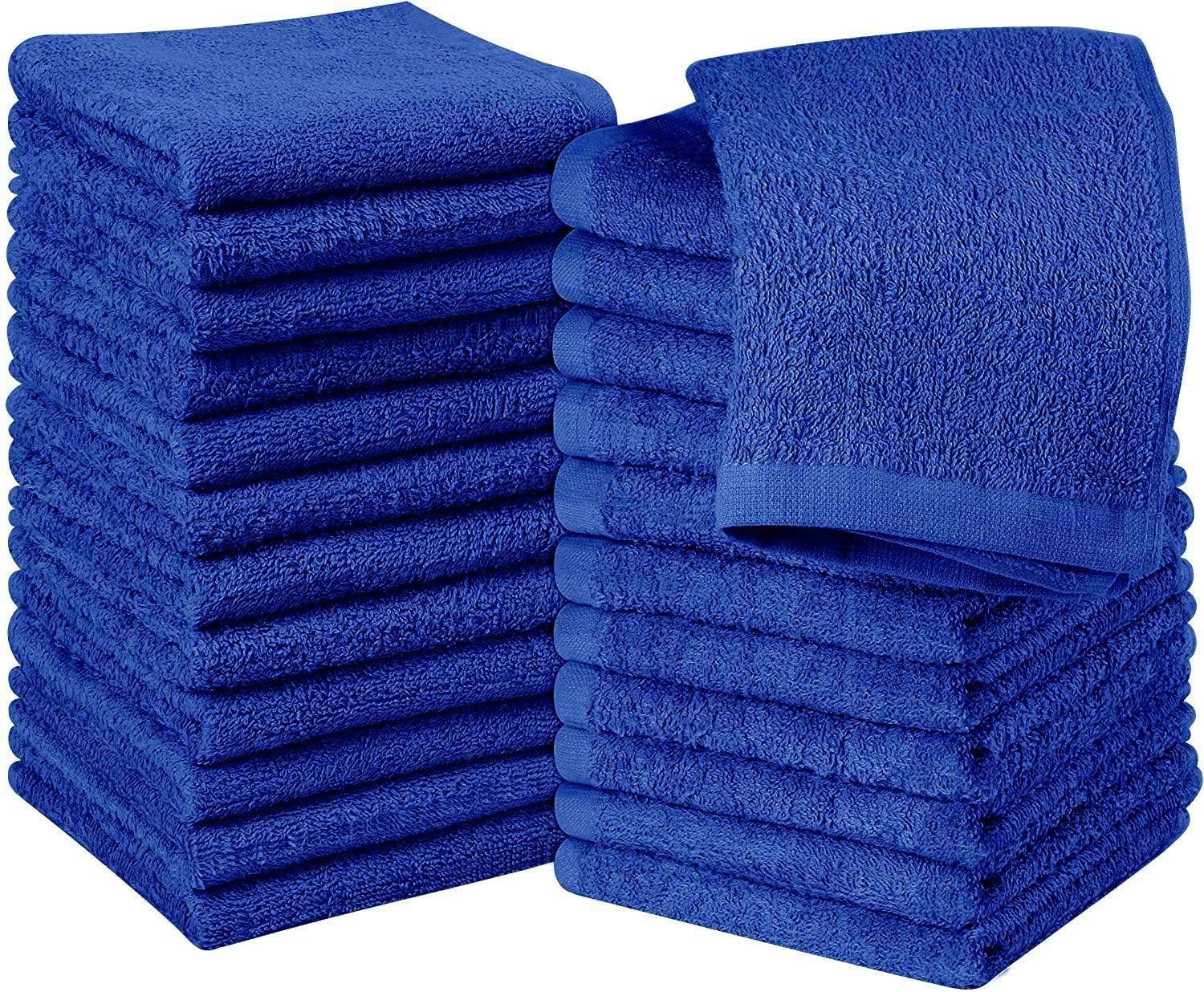 Nausha 12 x Face Cloths Towels 100% Soft Cotton Flannels & Wash Cloths 600 GSM High Absorbent & Quick Dry Hotel Quality Towels 30 X 30 cm (Blue, 12)