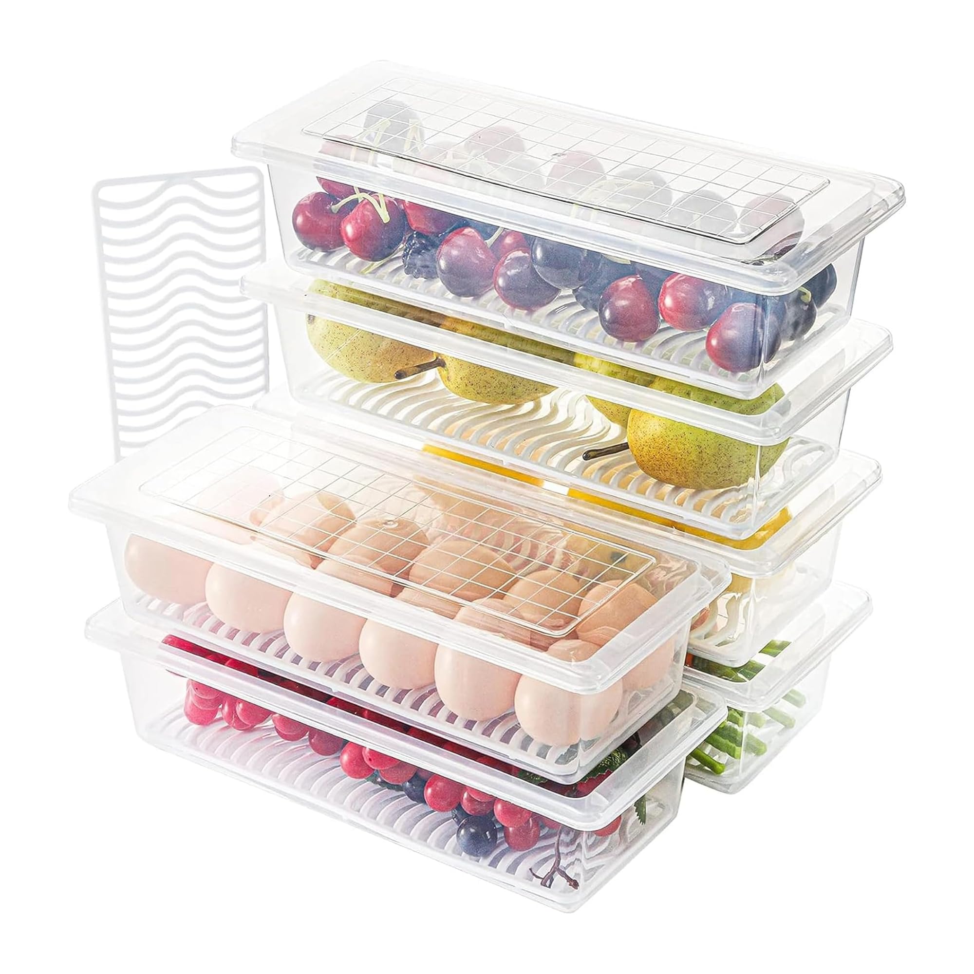 Sulfar Fridge Storage Boxes (Pack of 6), Fridge Organizer with Removable Drain Plate Fridge Storage Containers Keeps Fruits, Vegetables, Meat, Fish Fresh Longer 1500 ML Container Box (B0DFHB7KRN) Amazon Price History, Amazon Price Tracker