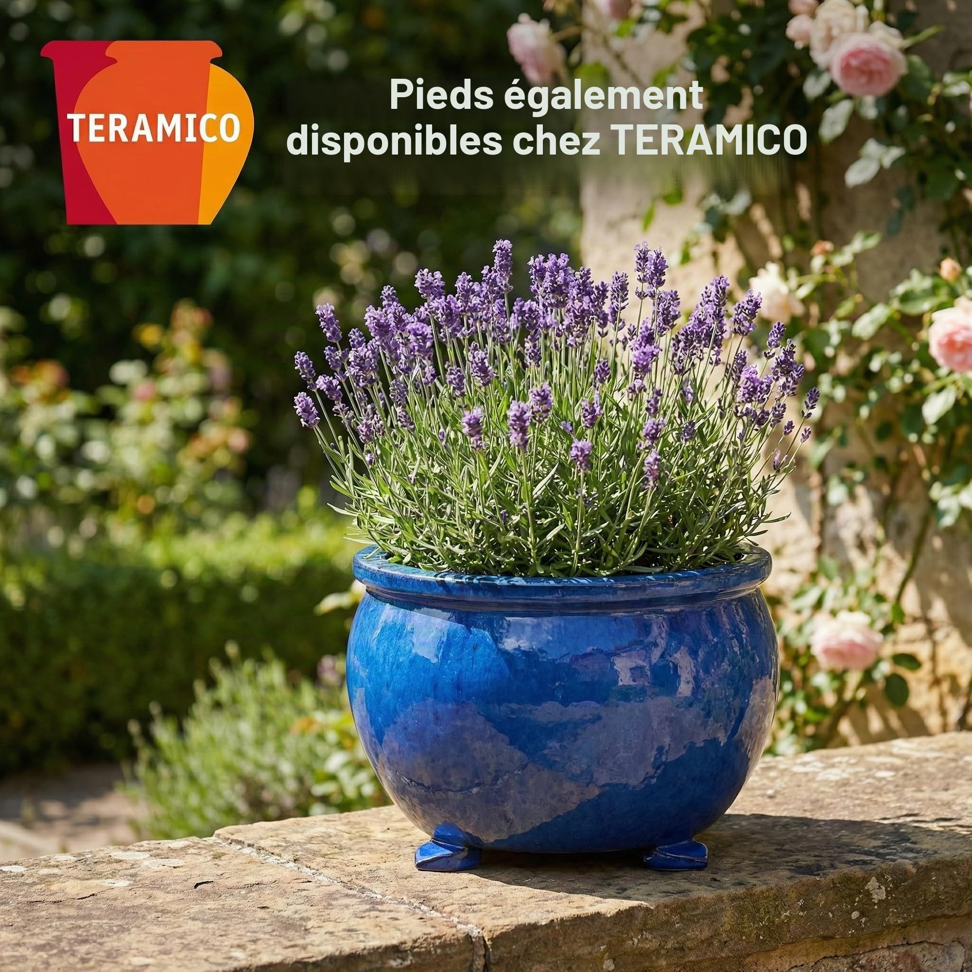 teramico Bavaria Bac à Plantes, en grès, Absolument résistant à l'hiver et résistant au Gel, Fait à la Main pour Jardin, terrasse et extérieur, Bleu Roi, 46 x 26 cm