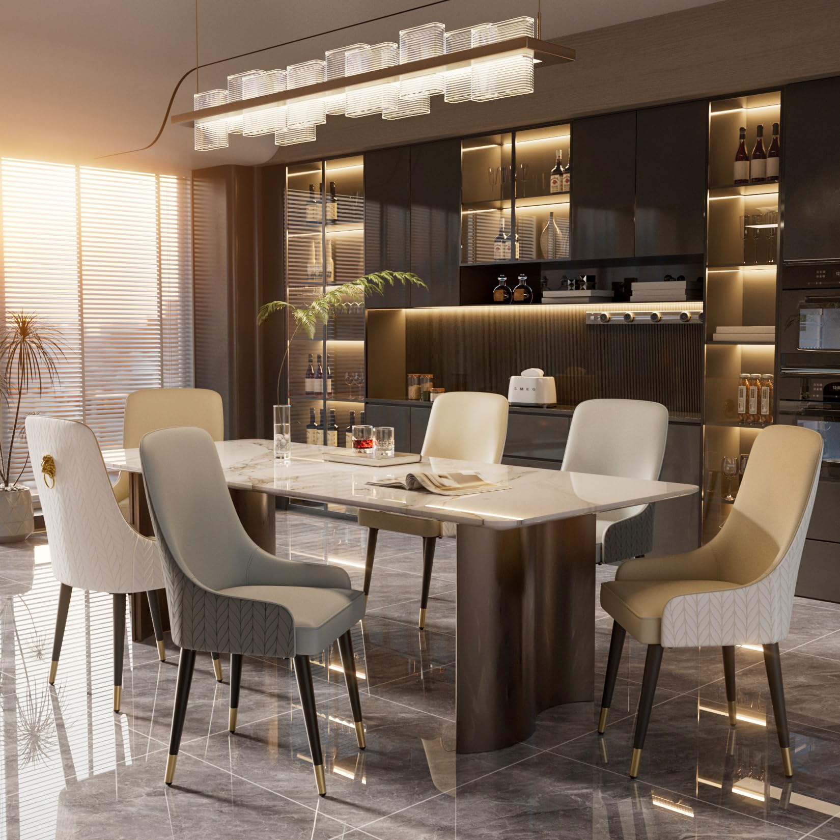 FATIVO Set di 2 Sedie da pranzo in Ecopelle Antigraffio: con Testa di Leone Design Sedie cucina Moderne Comodo imbottite - Facile da Pulire per famiglie sala da pranzo Facile assemblaggio