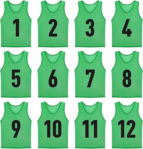 Miniatura 10 de Numbered Soccer Pinnies Scrimmage - Chaleco deportivo para entrenamiento en equipo, chaleco de práctica para adultos y jóvenes (12 piezas)