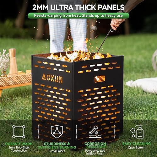 Miniatura 4 de Aoxun Barril de quemado ultra grueso de 63 galones para residuos de patio, tambor incinerador resistente para exteriores con jaula de quemado para