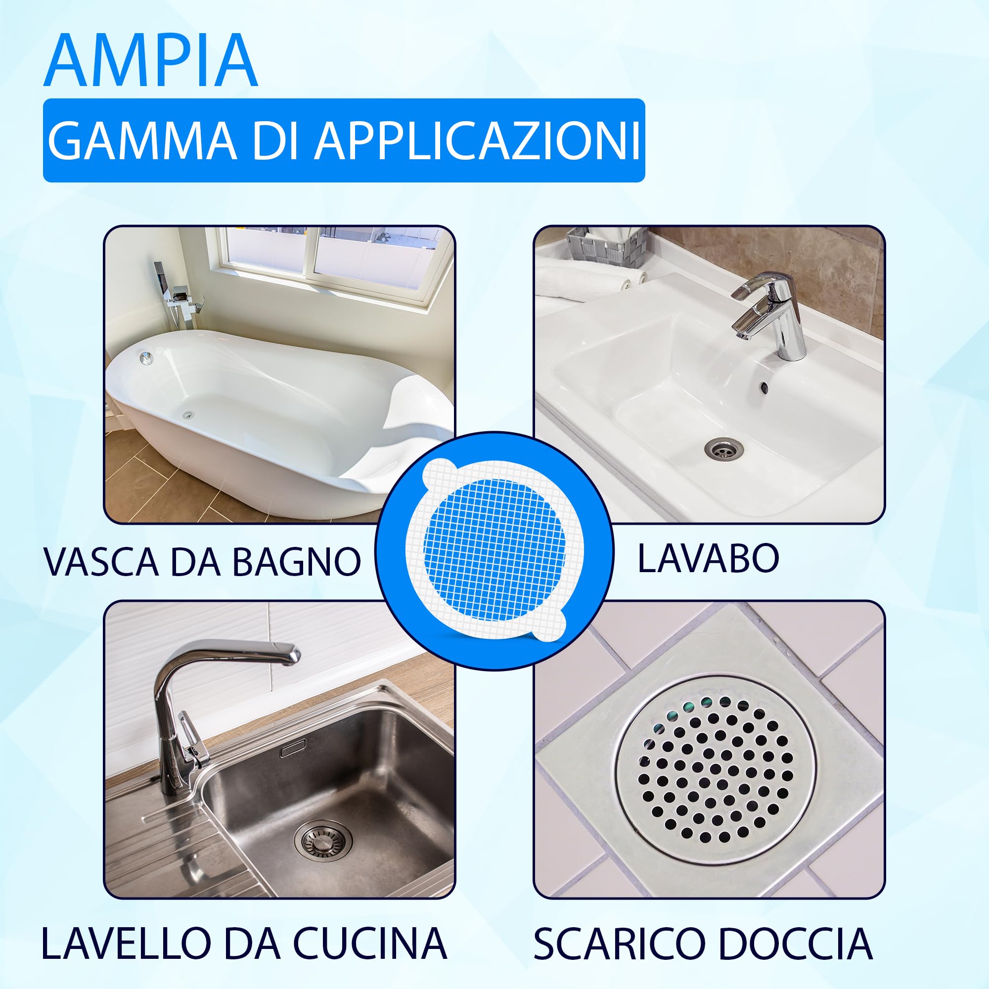 10 Pezzi Filtro Adesivo Monouso per Scarico Doccia e Lavandino