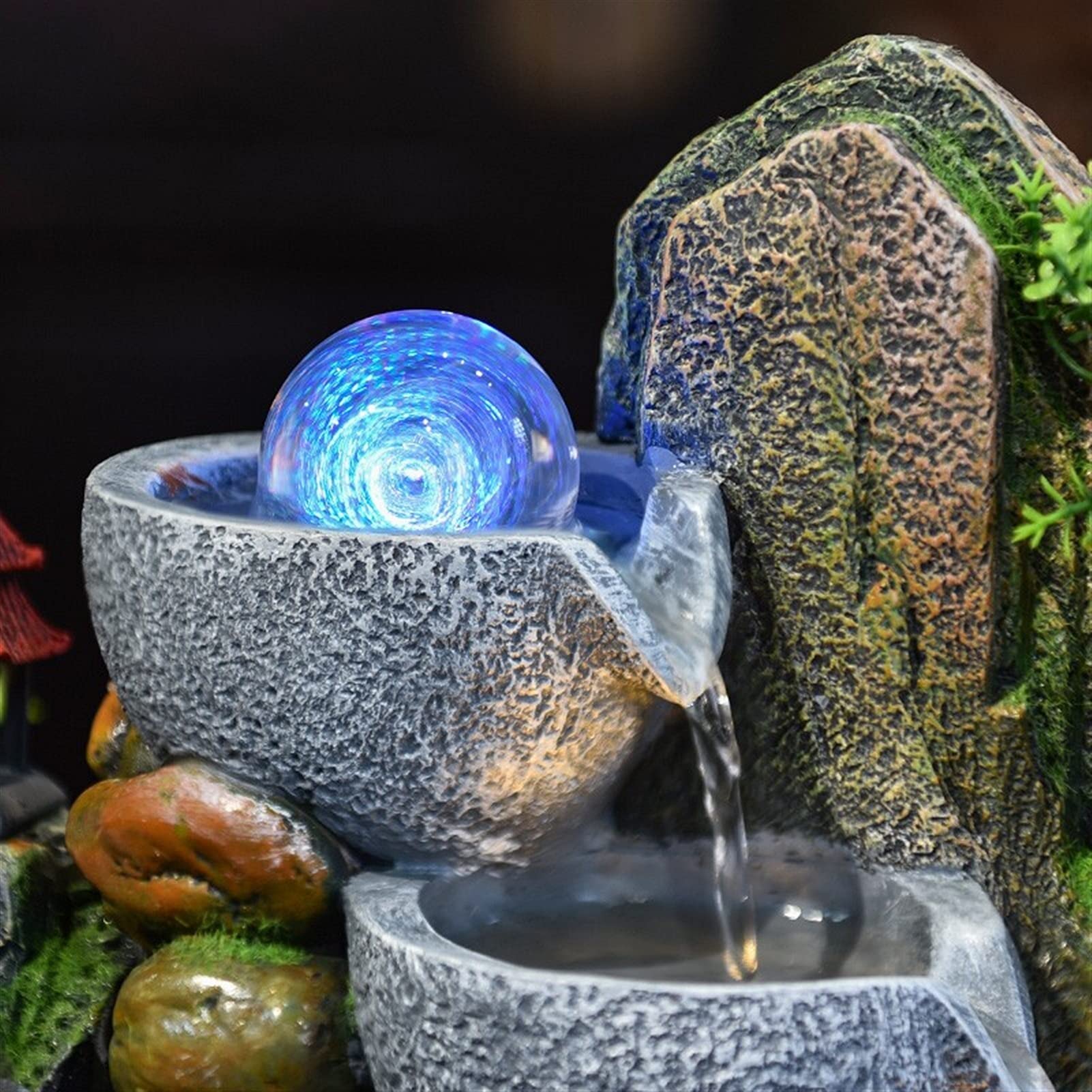 Fuente de Mesa Hermosa roceadora y flujo de agua Fountain Fountain Fengshui Wheel Transfer Ball Sala de estar Decoración de la oficina de escritorio (32 * 20 * 32 cm) Springs Fuente de relajación