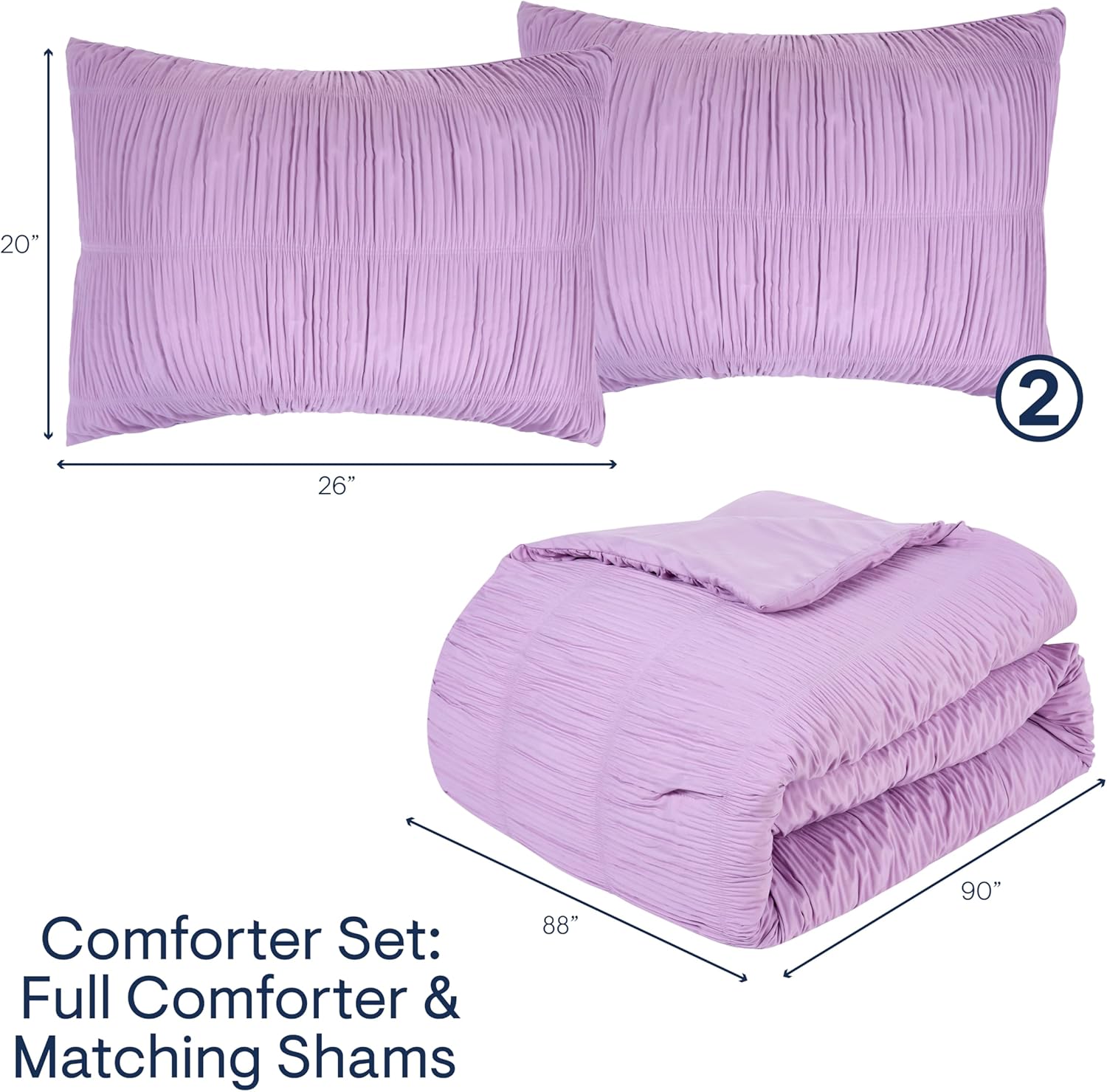 Aeropostale 3 Piece Ria Ruched Bedroom Comforter and Matching Sham Set,Full/Queen,Lilac