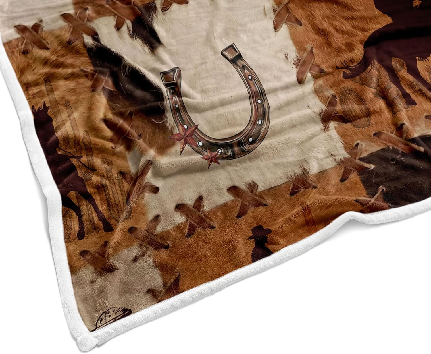 Western Cowboy Fleece Throw Blanket, Retro Farmhouse Cow Sherpa Blanket West Country Cow Print Blanket for Bed Brown, Warm Cozy Bedrooms Living Rooms Travel Camping Blanket - Image 5