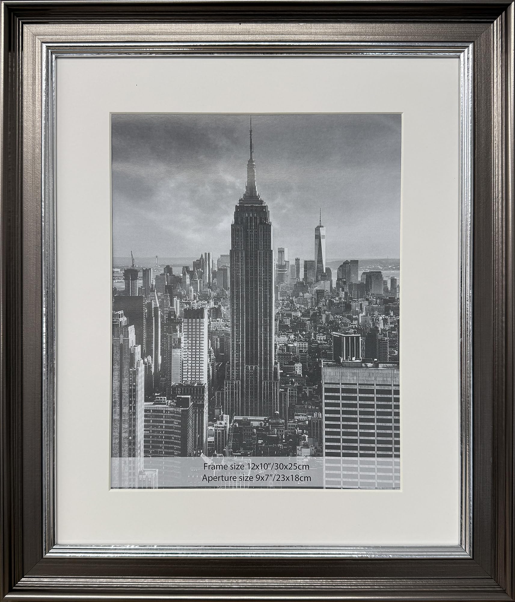 Pf+A Gunmetal Real Glass 12X10 Silver Picture Frame - 12X10 For 9X7 Inch Photo Frame With Mount
