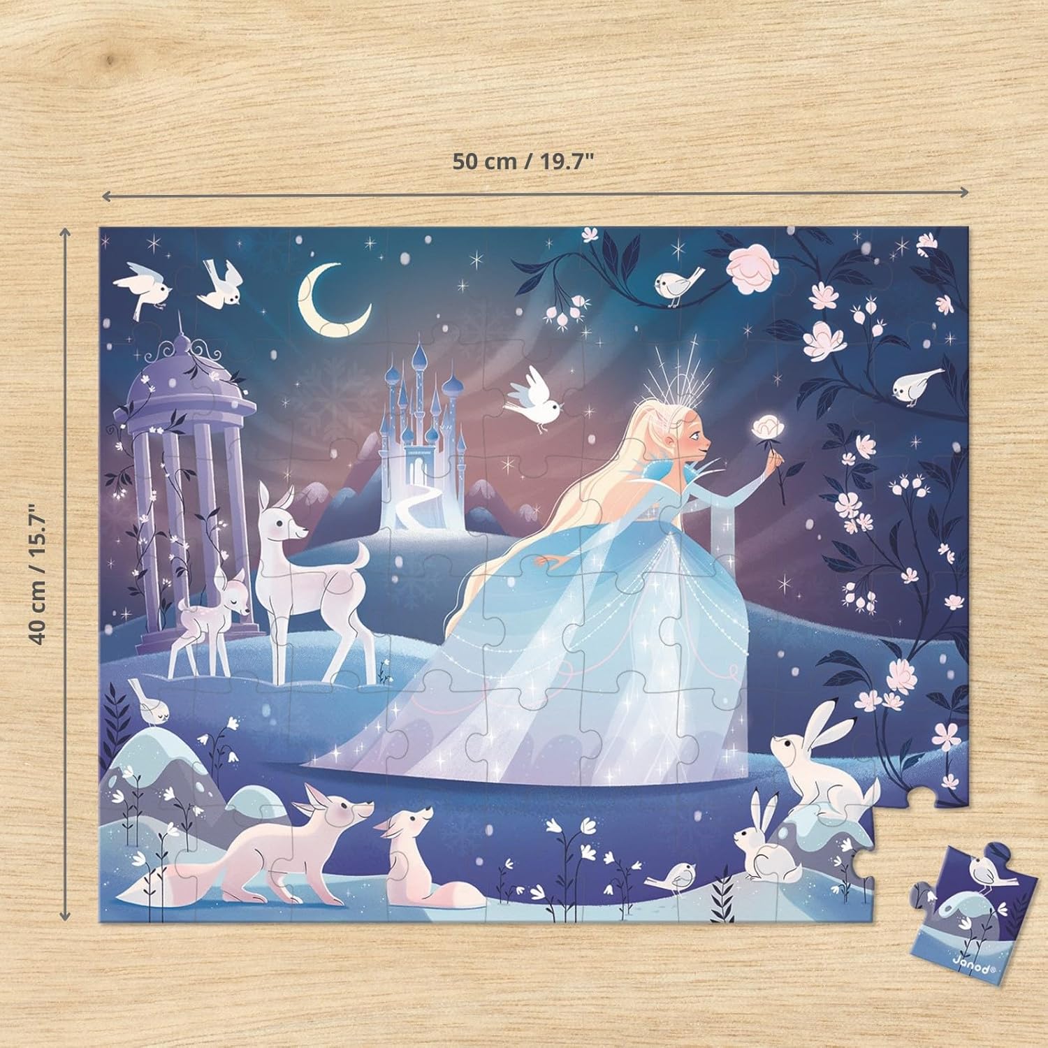 Janod - 54 Piece Ice Enchantment Jigsaw Puzzle - Ages 4+ - Family Bonding - Enhances Motor Skills - Includes Poster and Gift Box - J02669