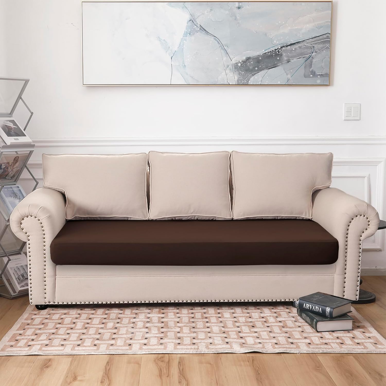 Waterproof Patio Stretch Couch Cushion Covers, Outdoor Cushion Cover Replacement Sectional Sofa Protector, Furniture Slipcovers for Pets, Washable(Chocolate, Chaise Cover)