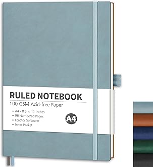 RETTACYLined Journal Notebook, 8.5'' × 11'', Large Size, A4 College Ruled Notebook Journal for Writing, Work, School, Leather Softcover, 100 GSM Thick Paper, Numbered Pages (Blue-gray)
