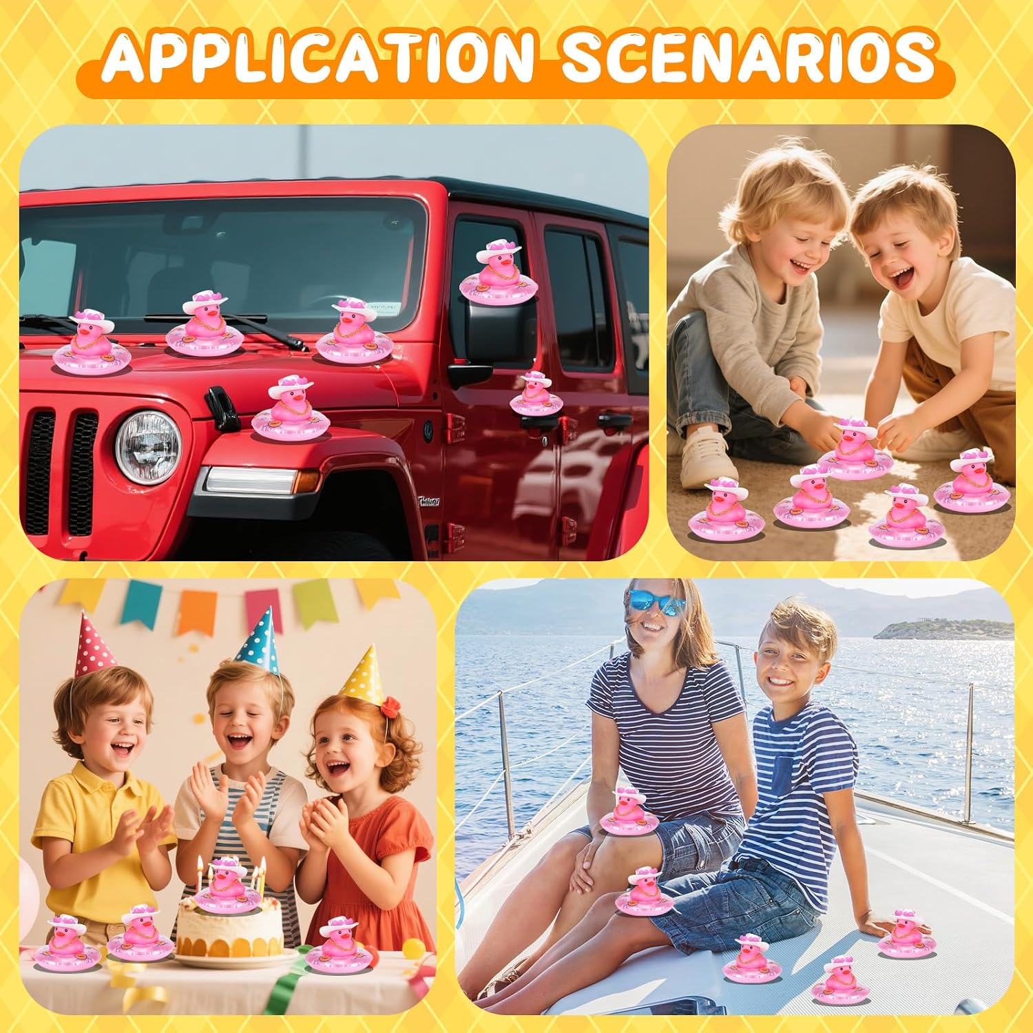 Pink Rubber Duck with Cowboy Hat, Swim Ring, Sunglasses & Necklace, Duck for Jeeps Pool Float Decor Bath Toy for Car, Bathroom, and Party, Fun and Fashionable Gift Set