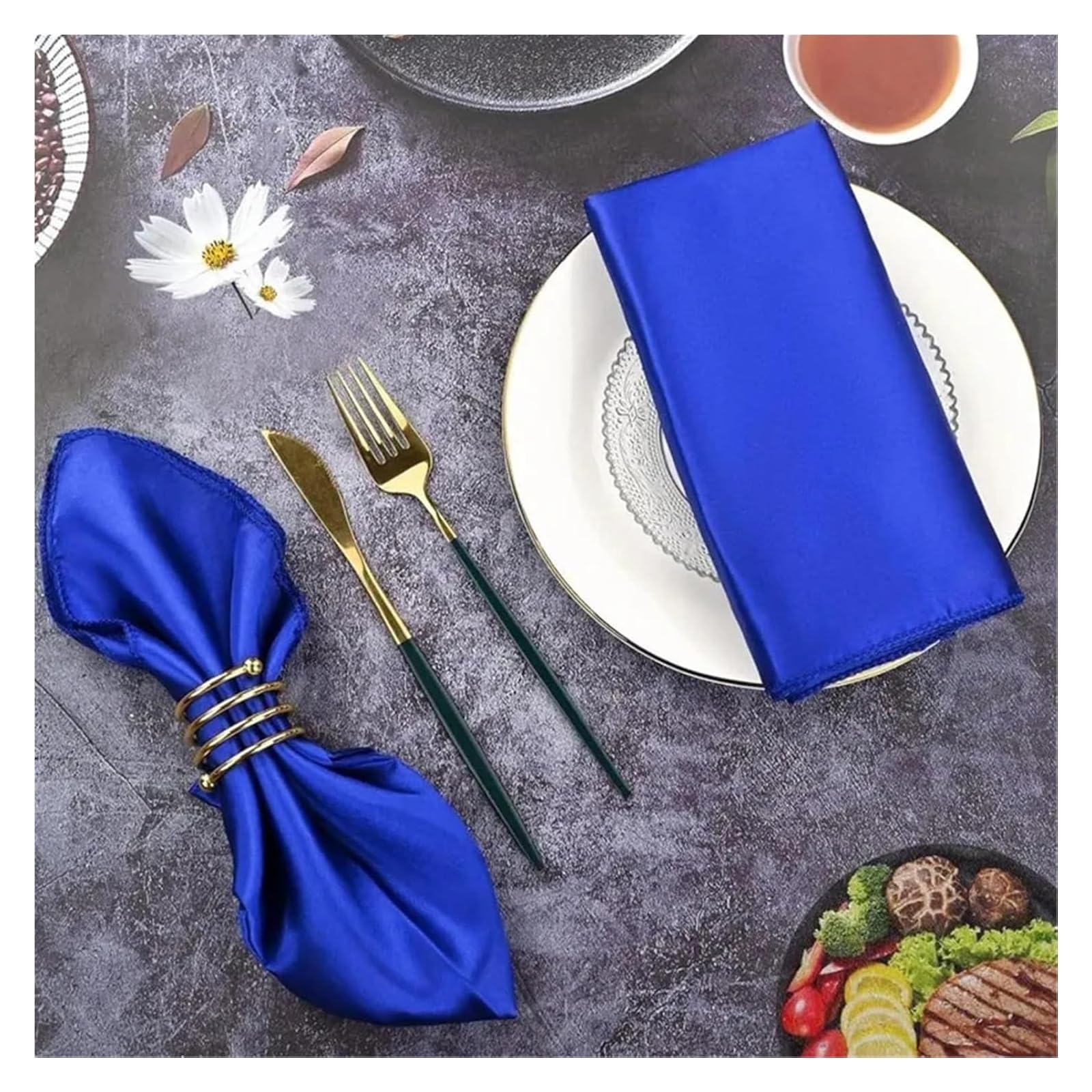 Servilletas de Mesa de algodón, Servilletas de Mesa 12 Piezas Cuadrado Satén Multicolor Fiesta Decoración Boda(BLU)