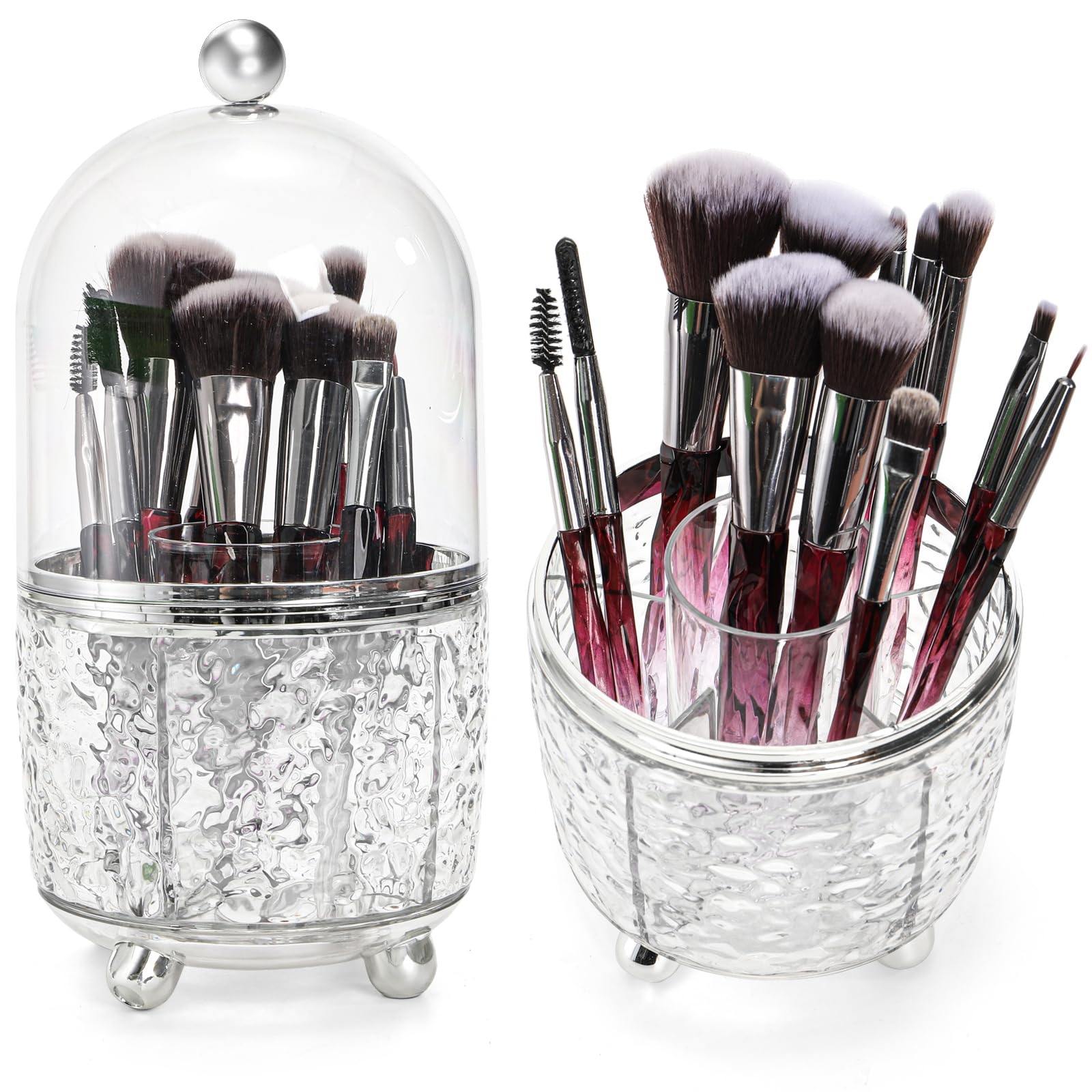 Eorbow Rotating Makeup Brush Holder, Dustproof Cosmetic Tools Organizer with Lid, 360° Spinning Covered Brushes Storage with Anti-slip Pads for Vanity